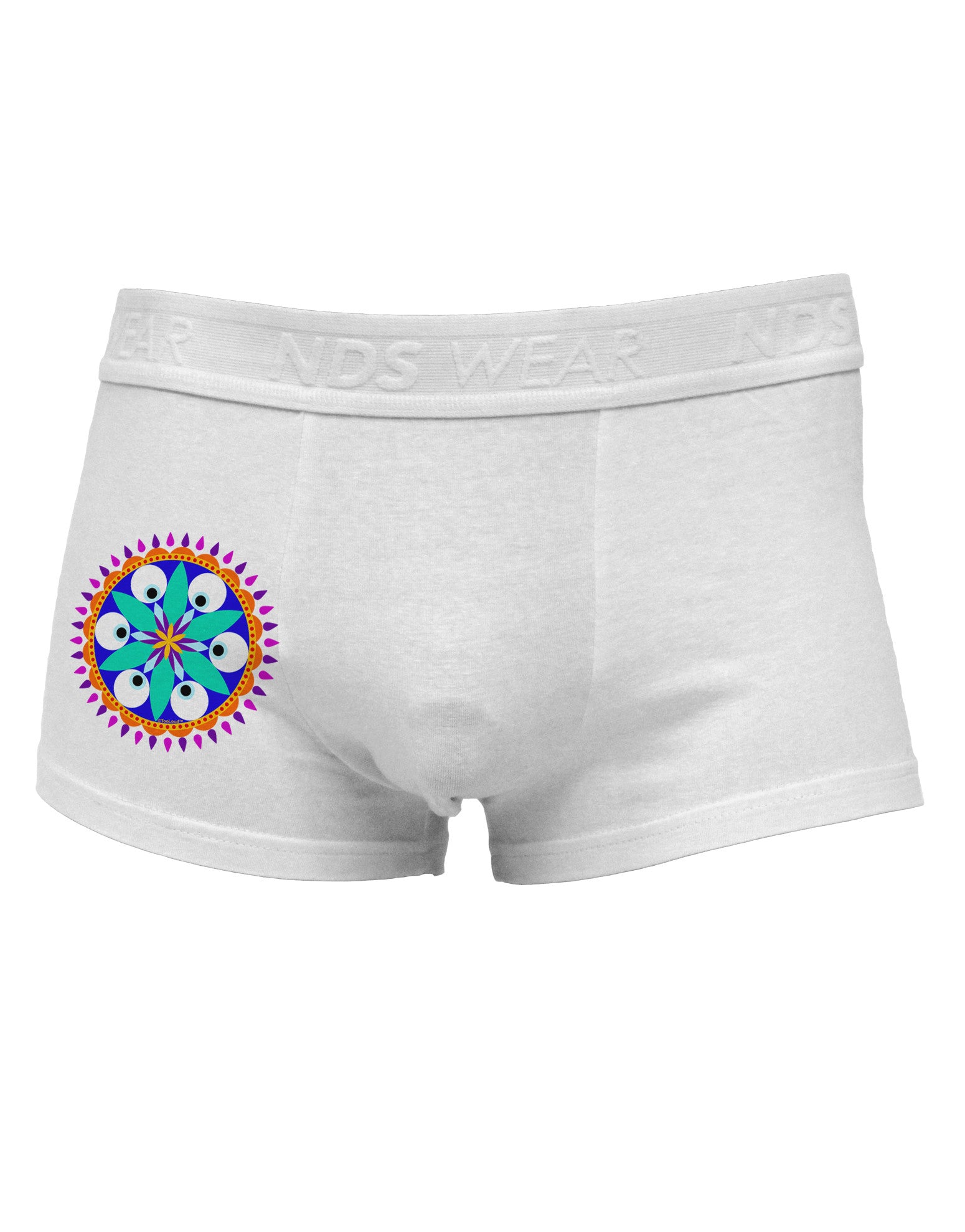 Evil Eye Protection Mandala Side Printed Mens Trunk Underwear by NDS Wear-Mens Trunk Underwear-NDS Wear-White-Small-Davson Sales