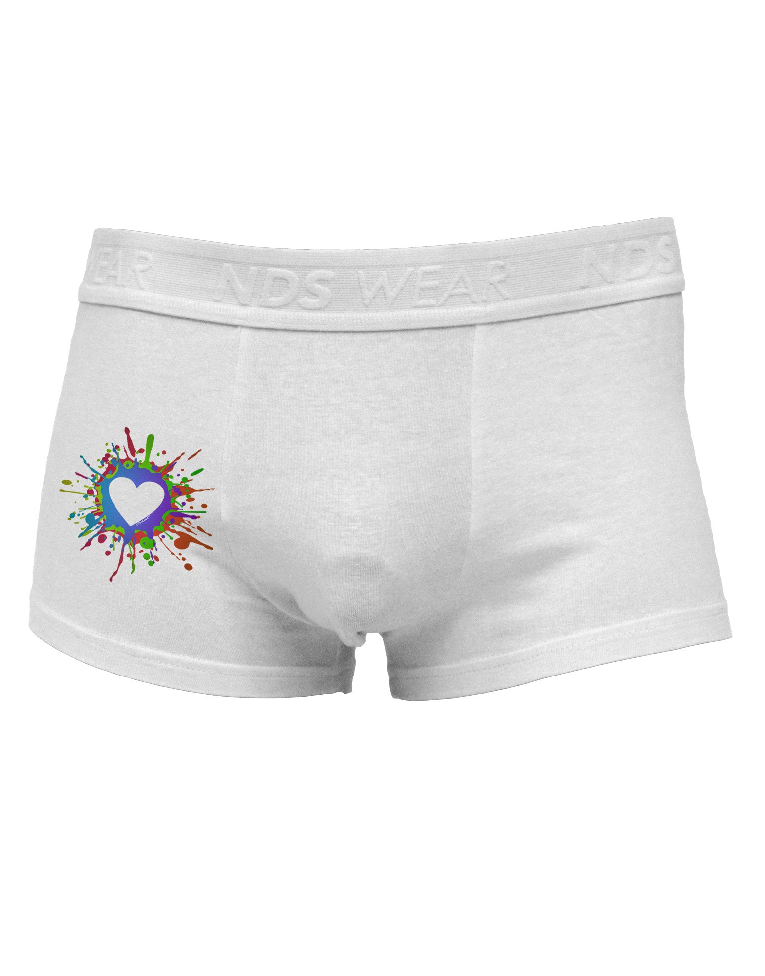 Heart Paint Splatter Side Printed Mens Trunk Underwear-Mens Trunk Underwear-NDS Wear-White-Small-Davson Sales