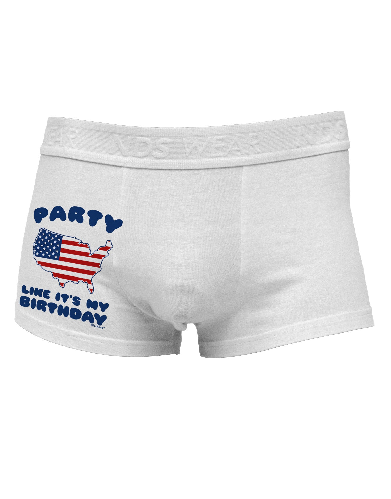 Party Like It's My Birthday - 4th of July Side Printed Mens Trunk Underwear-Mens Trunk Underwear-NDS Wear-White-Small-Davson Sales
