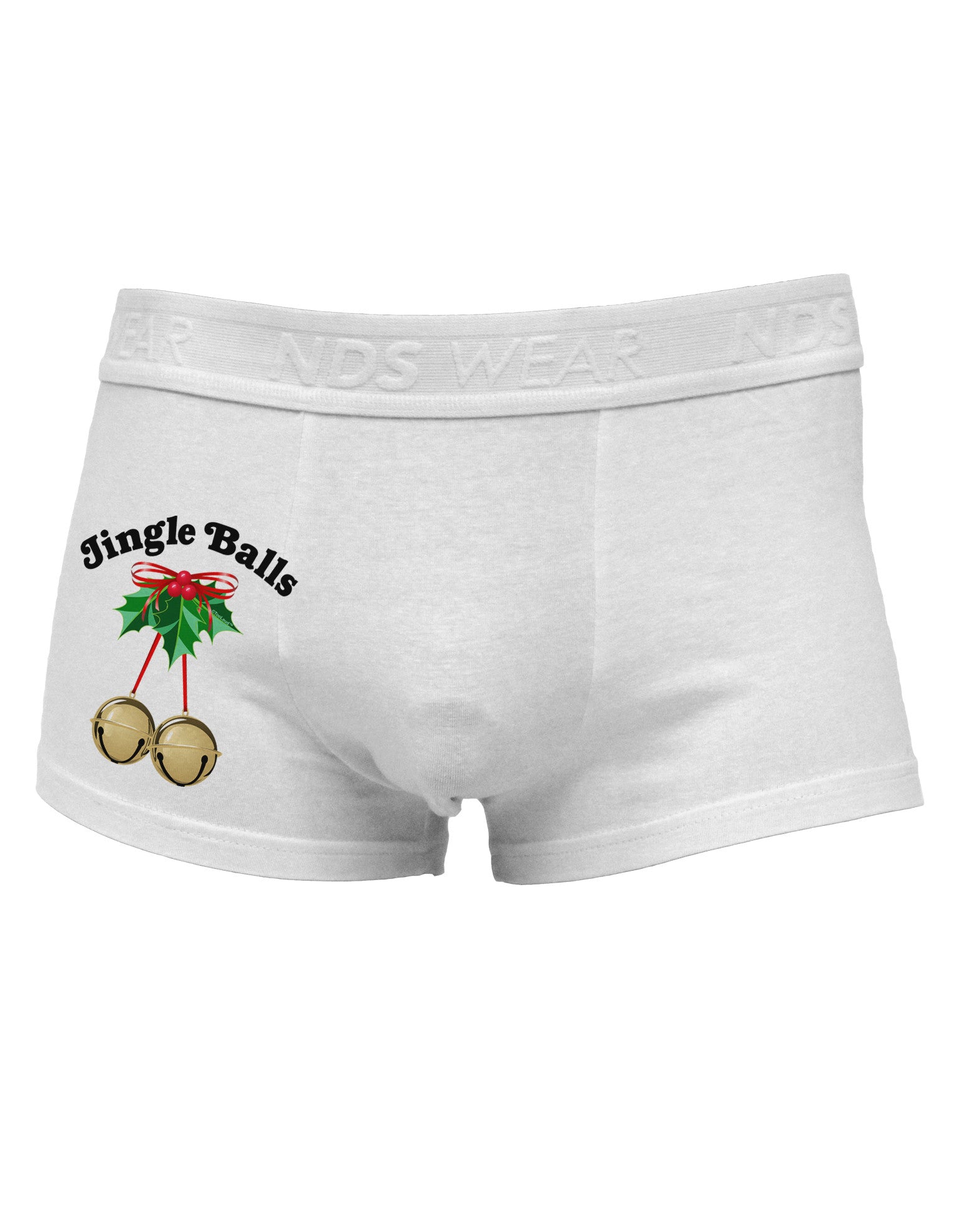 Jingle Balls with Text Side Printed Mens Trunk Underwear-Mens Trunk Underwear-NDS Wear-White-Small-Davson Sales