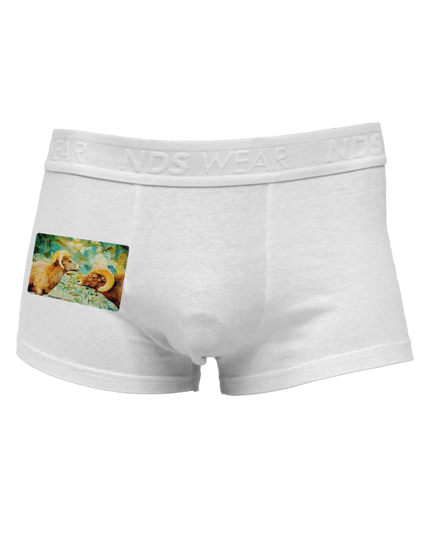 TooLoud Two Bighorn Rams Watercolor Side Printed Mens Trunk Underwear-Mens Trunk Underwear-NDS Wear-White-Small-Davson Sales