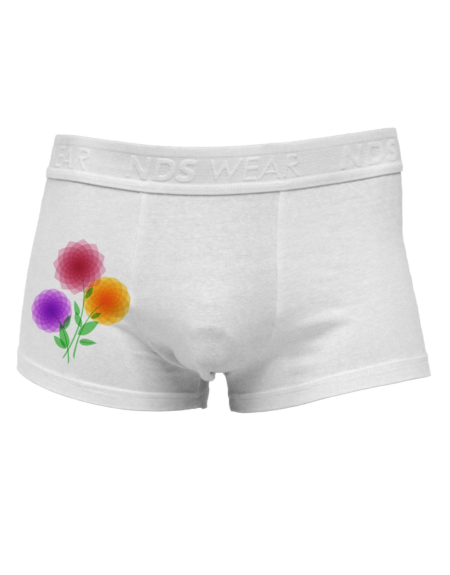 Crystal Dahlias Side Printed Mens Trunk Underwear-Mens Trunk Underwear-NDS Wear-White-Small-Davson Sales