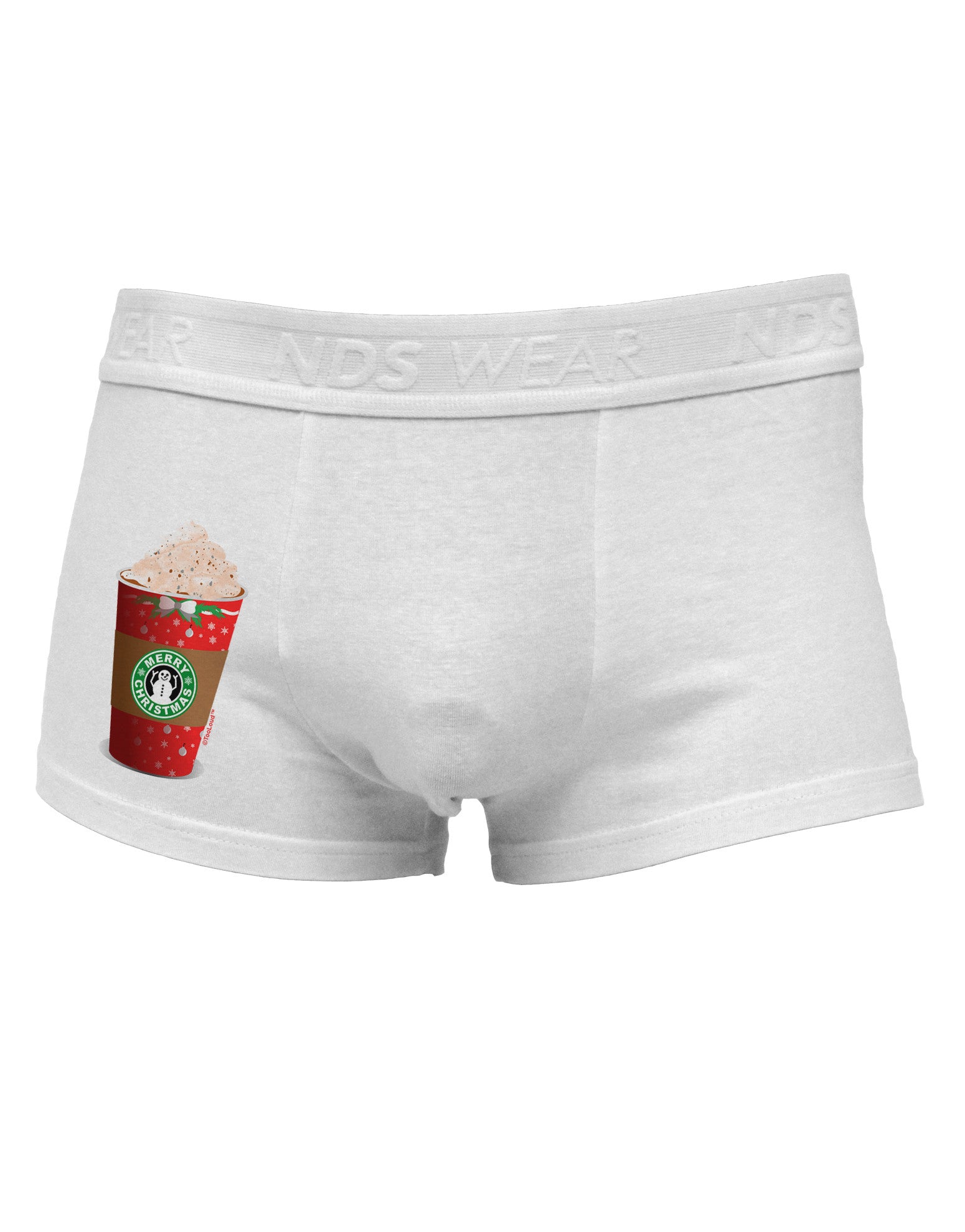 Merry Christmas Latte Cup Side Printed Mens Trunk Underwear-Mens Trunk Underwear-NDS Wear-White-Small-Davson Sales