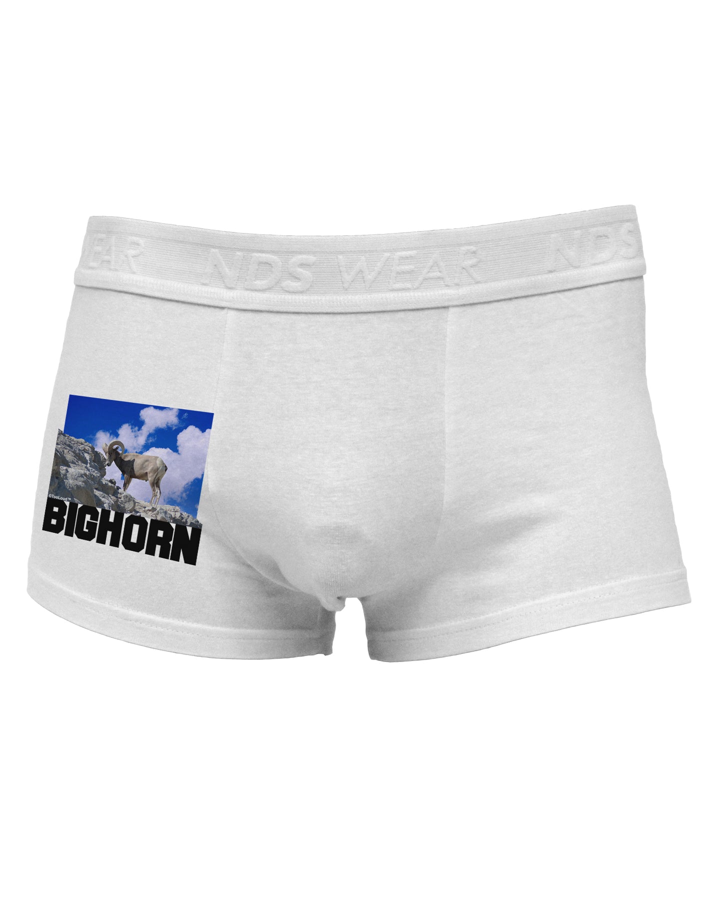 Bighorn Ram Text Side Printed Mens Trunk Underwear-Mens Trunk Underwear-NDS Wear-White-Small-Davson Sales