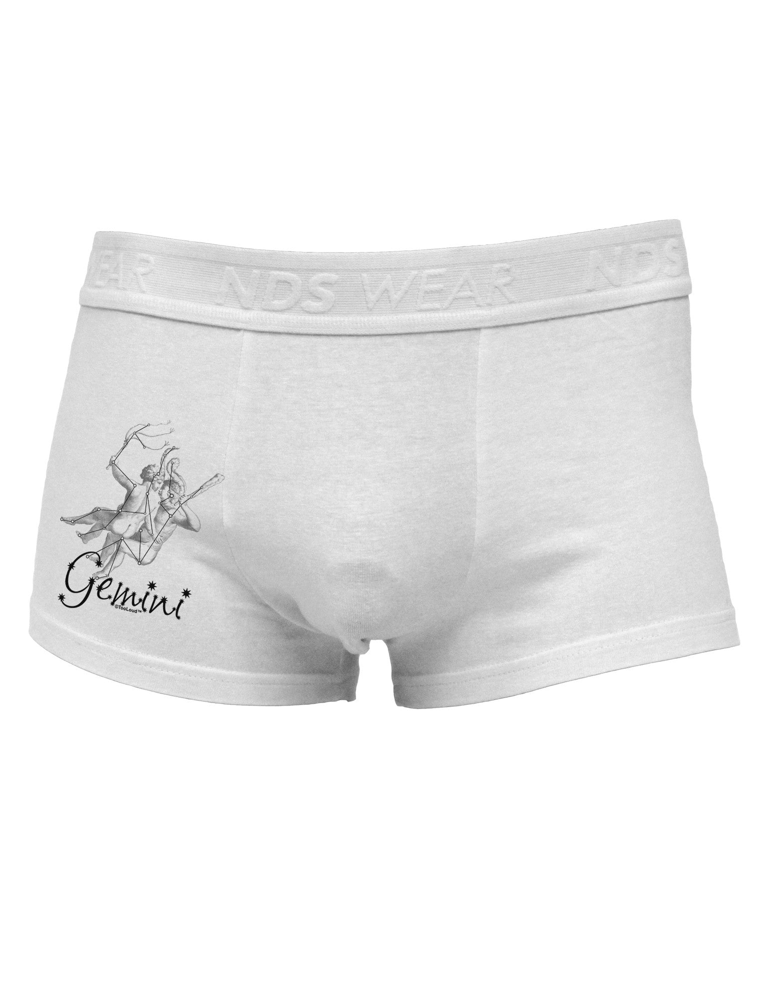 Gemini Constellation Side Printed Mens Trunk Underwear-Mens Trunk Underwear-NDS Wear-White-Small-Davson Sales