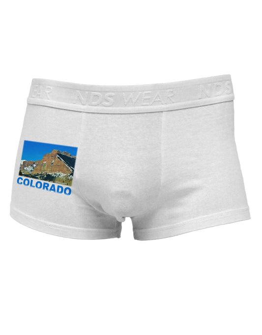Colorado Snowy Mountains Text Side Printed Mens Trunk Underwear-Mens Trunk Underwear-NDS Wear-White-Small-Davson Sales