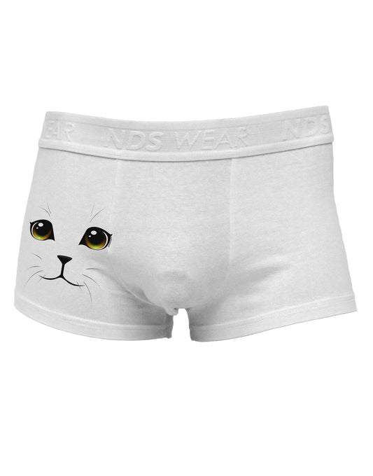 Yellow Amber-Eyed Cute Cat Face Side Printed Mens Trunk Underwear-Mens Trunk Underwear-NDS Wear-White-Small-Davson Sales