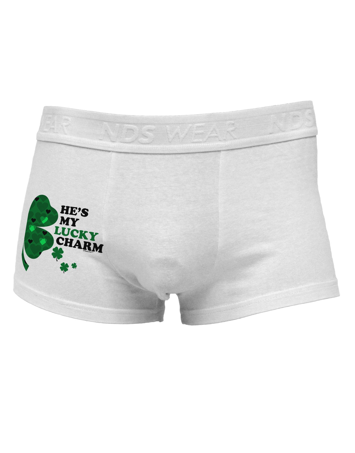 He's My Lucky Charm - Right Side Printed Mens Trunk Underwear-Mens Trunk Underwear-NDS Wear-White-Small-Davson Sales