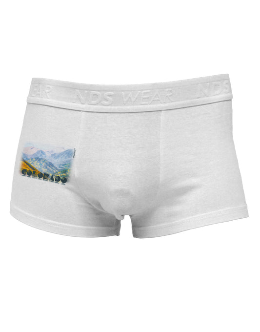CO Fog Mountains Text Side Printed Mens Trunk Underwear-Mens Trunk Underwear-NDS Wear-White-Small-Davson Sales