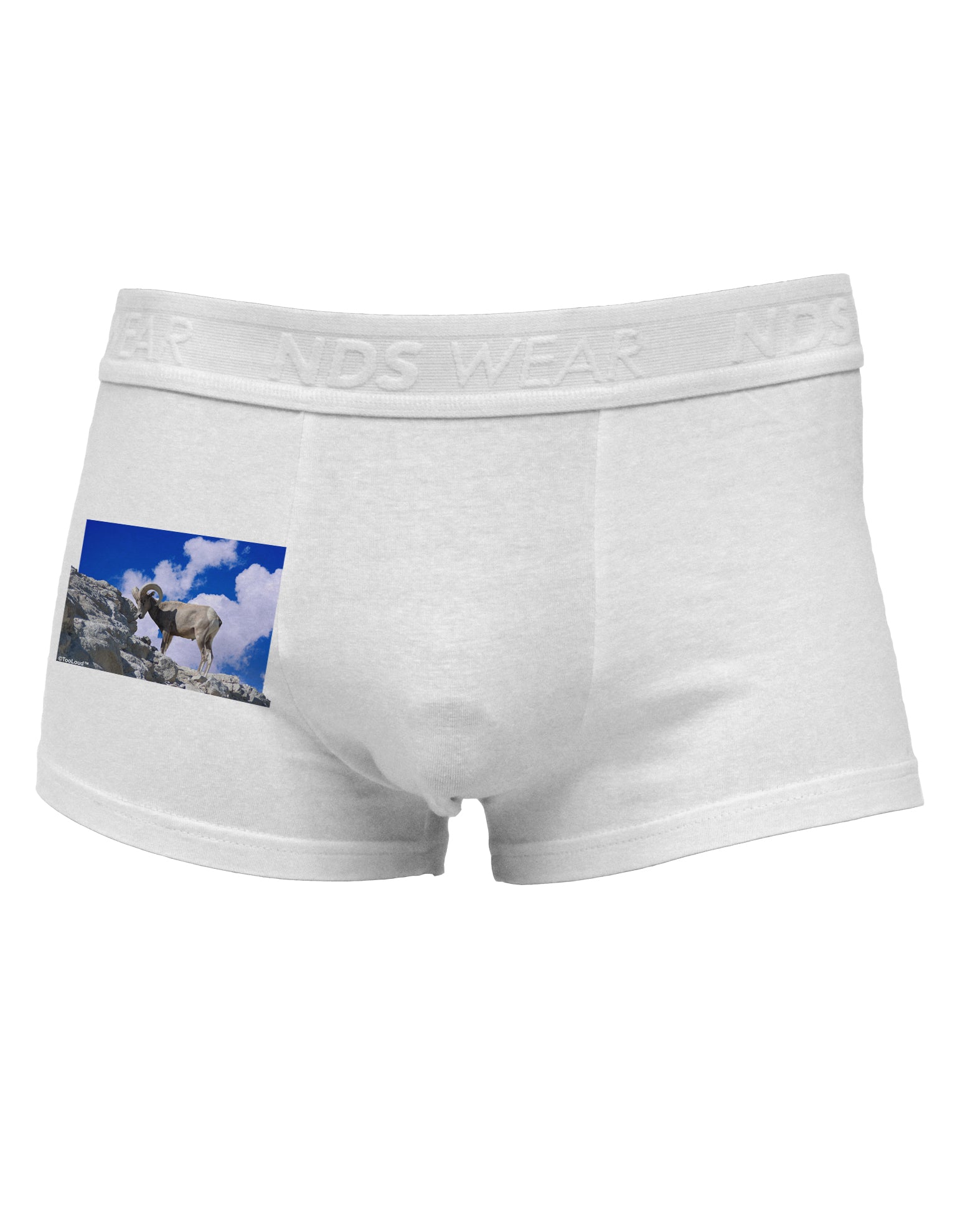 Bighorn Ram Side Printed Mens Trunk Underwear-Mens Trunk Underwear-NDS Wear-White-Small-Davson Sales