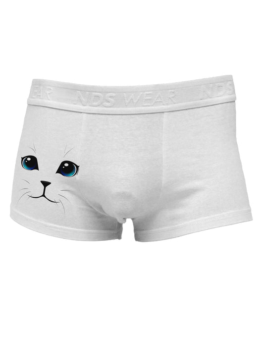 Blue-Eyed Cute Cat Face Side Printed Mens Trunk Underwear-Mens Trunk Underwear-NDS Wear-White-Small-Davson Sales