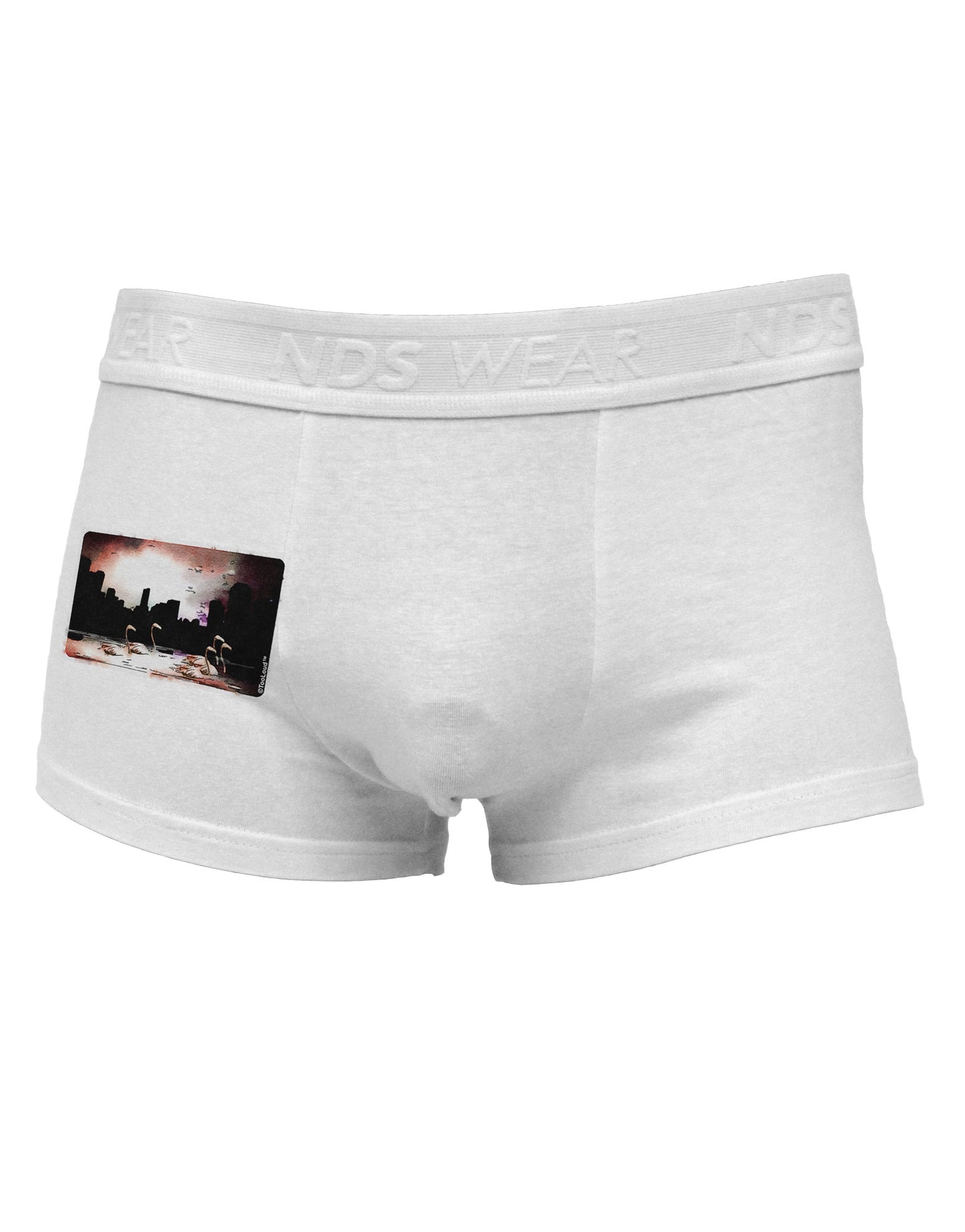 Nighttime Flamingos Side Printed Mens Trunk Underwear-Mens Trunk Underwear-NDS Wear-White-Small-Davson Sales