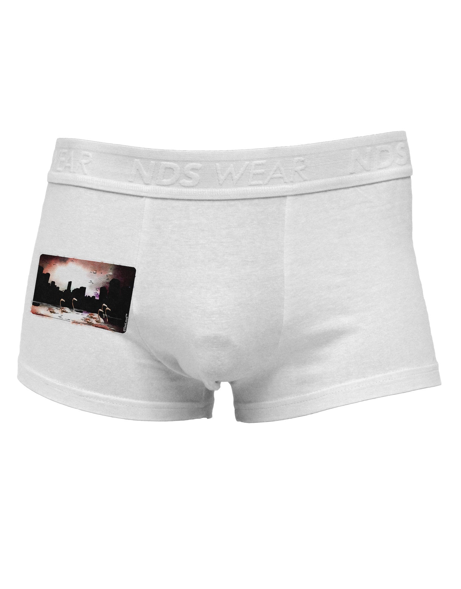 Nighttime Flamingos Side Printed Mens Trunk Underwear-Mens Trunk Underwear-NDS Wear-White-Small-Davson Sales