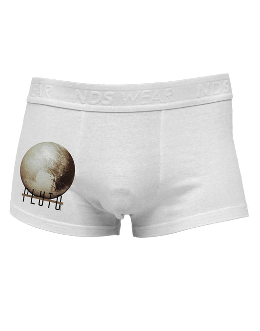 Planet Pluto Text Side Printed Mens Trunk Underwear-Mens Trunk Underwear-NDS Wear-White-Small-Davson Sales