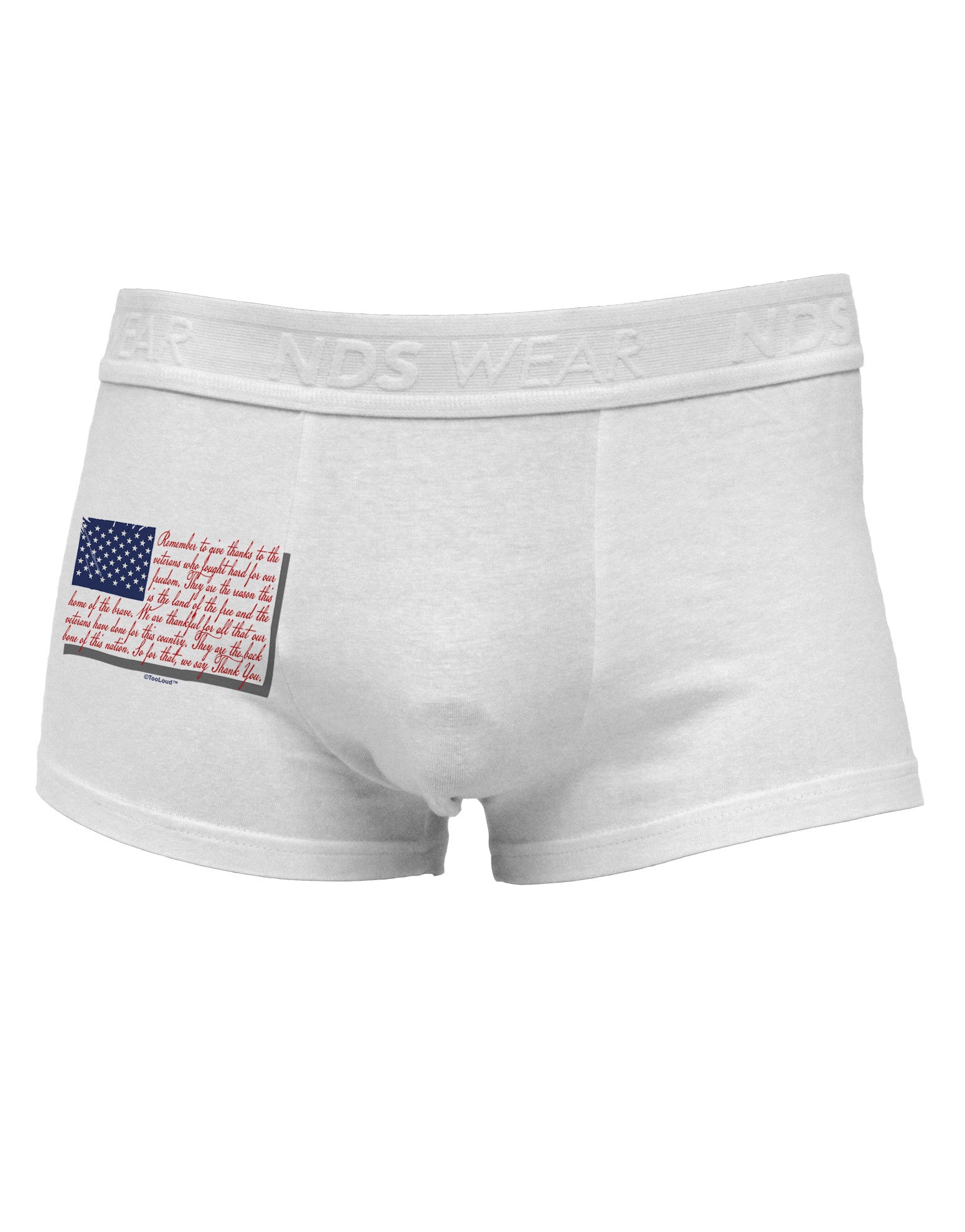 Veterans Scripted Flag Side Printed Mens Trunk Underwear-Mens Trunk Underwear-NDS Wear-White-Small-Davson Sales