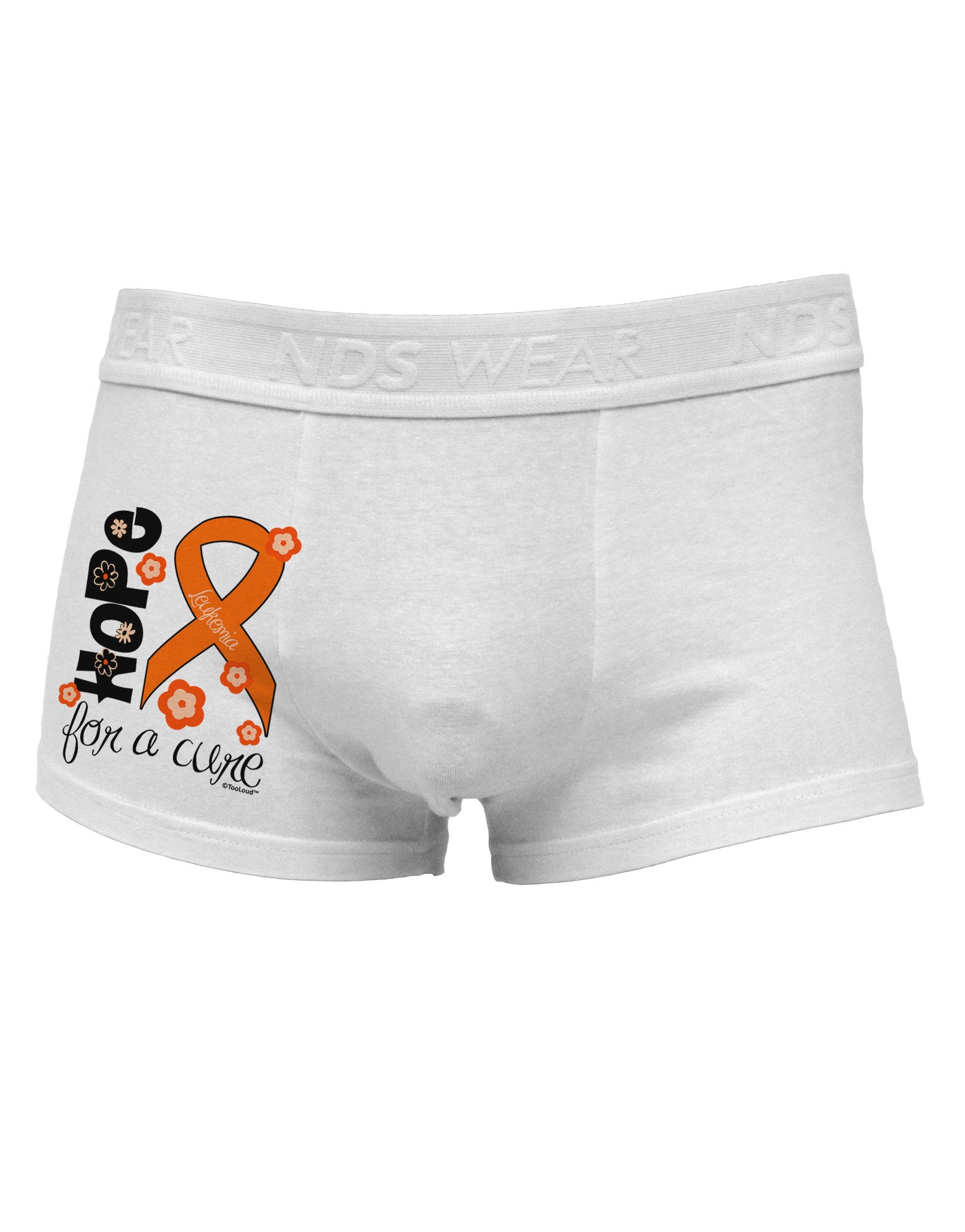 Hope for a Cure - Orange Ribbon Leukemia - Flowers Side Printed Mens Trunk Underwear-Mens Trunk Underwear-NDS Wear-White-Small-Davson Sales