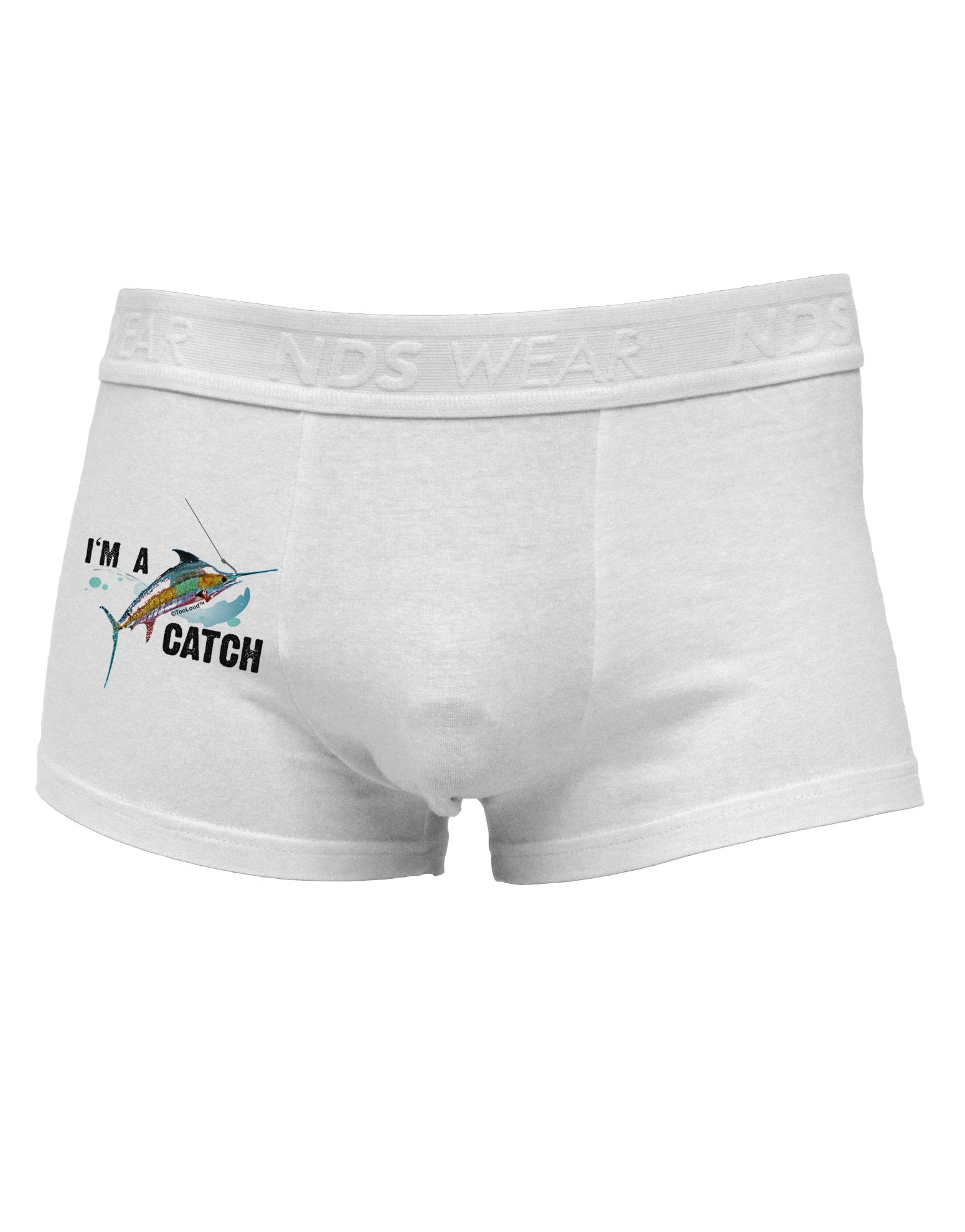 I'm A Catch Swordfish Side Printed Mens Trunk Underwear-Mens Trunk Underwear-NDS Wear-White-Small-Davson Sales