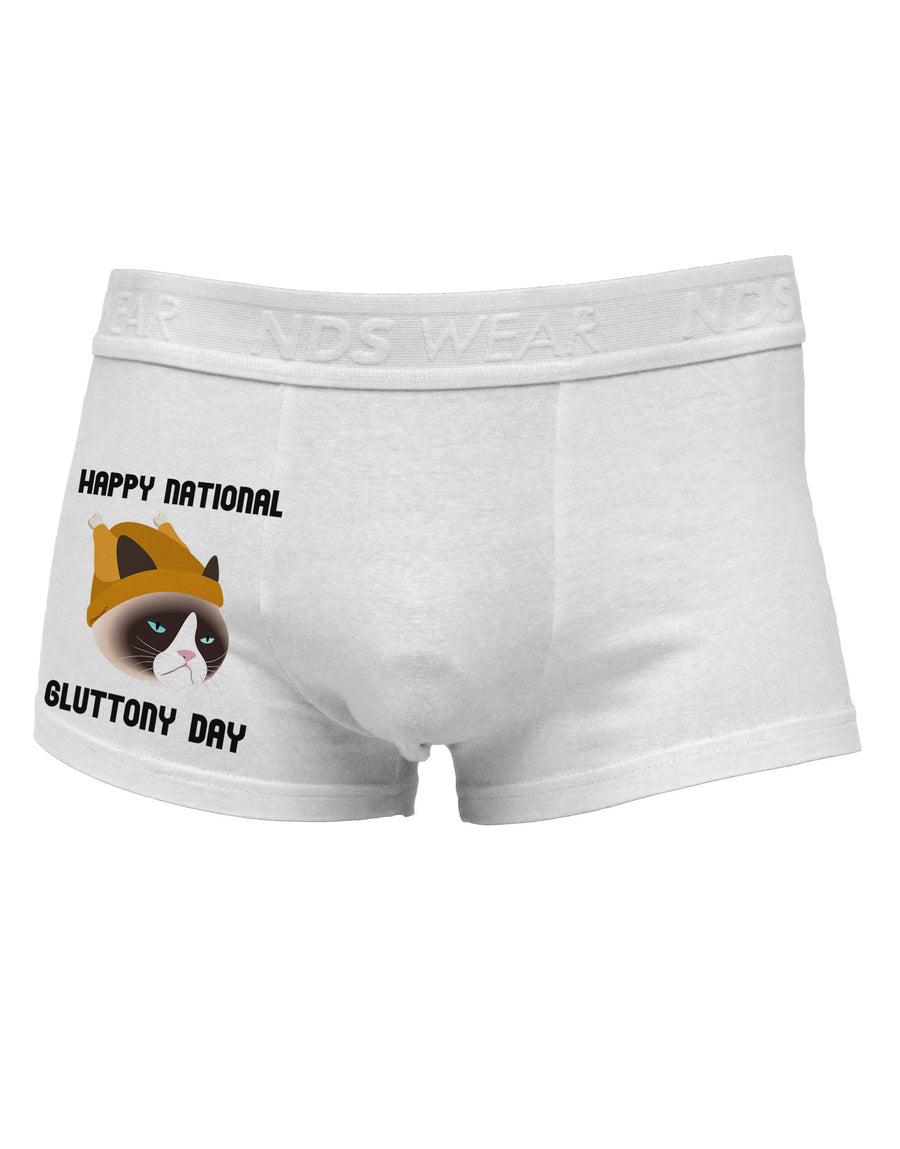 Gluttony Day Disgruntled Cat Side Printed Mens Trunk Underwear by NDS Wear-Mens Trunk Underwear-NDS Wear-White-Small-Davson Sales