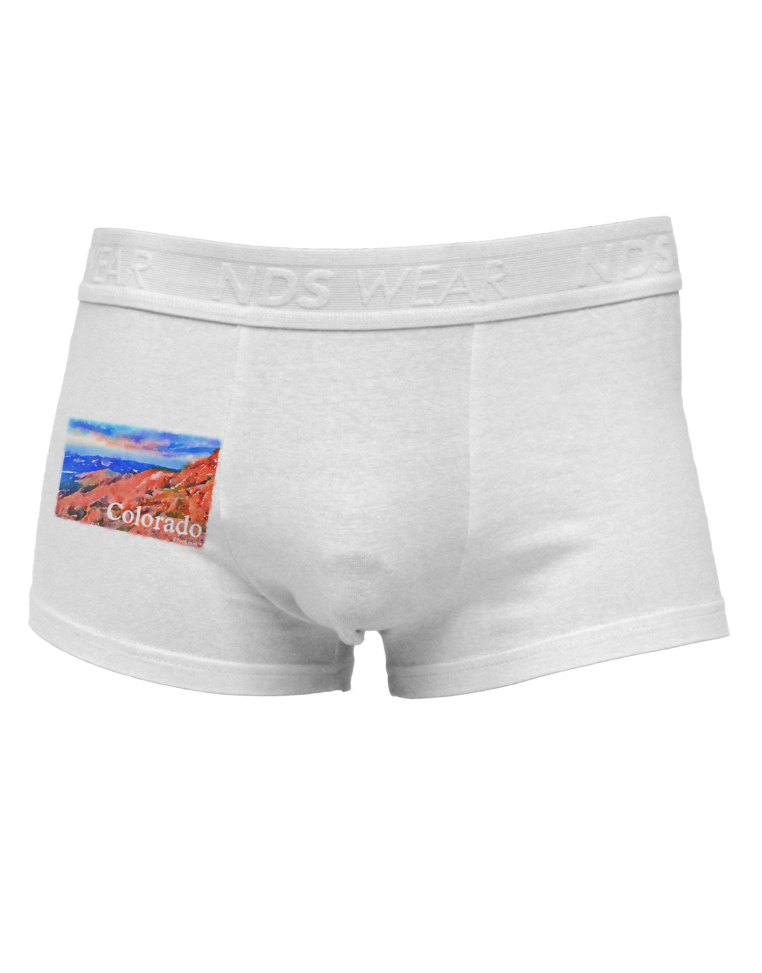 Colorado Mtn Sunset Soaked WaterColor Side Printed Mens Trunk Underwear-Mens Trunk Underwear-NDS Wear-White-Small-Davson Sales