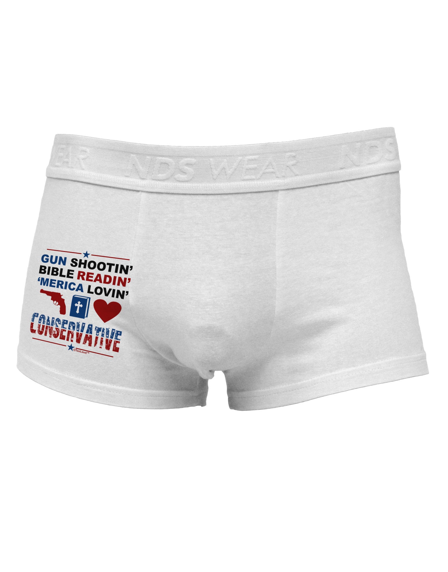 Gun Shootin' Conservative Side Printed Mens Trunk Underwear-Mens Trunk Underwear-NDS Wear-White-Small-Davson Sales