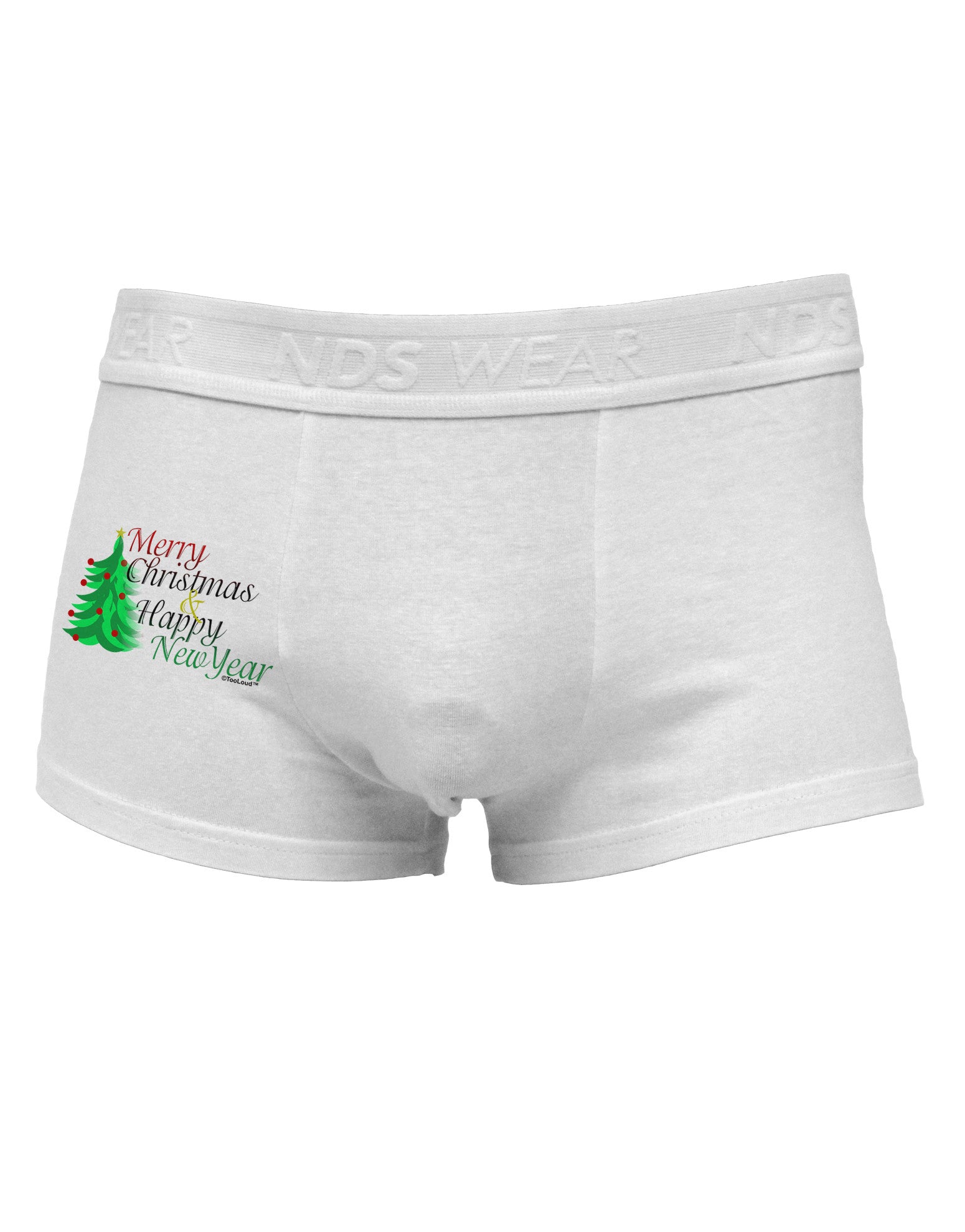 Merry Christmas & Happy New Year Side Printed Mens Trunk Underwear-Mens Trunk Underwear-NDS Wear-White-Small-Davson Sales