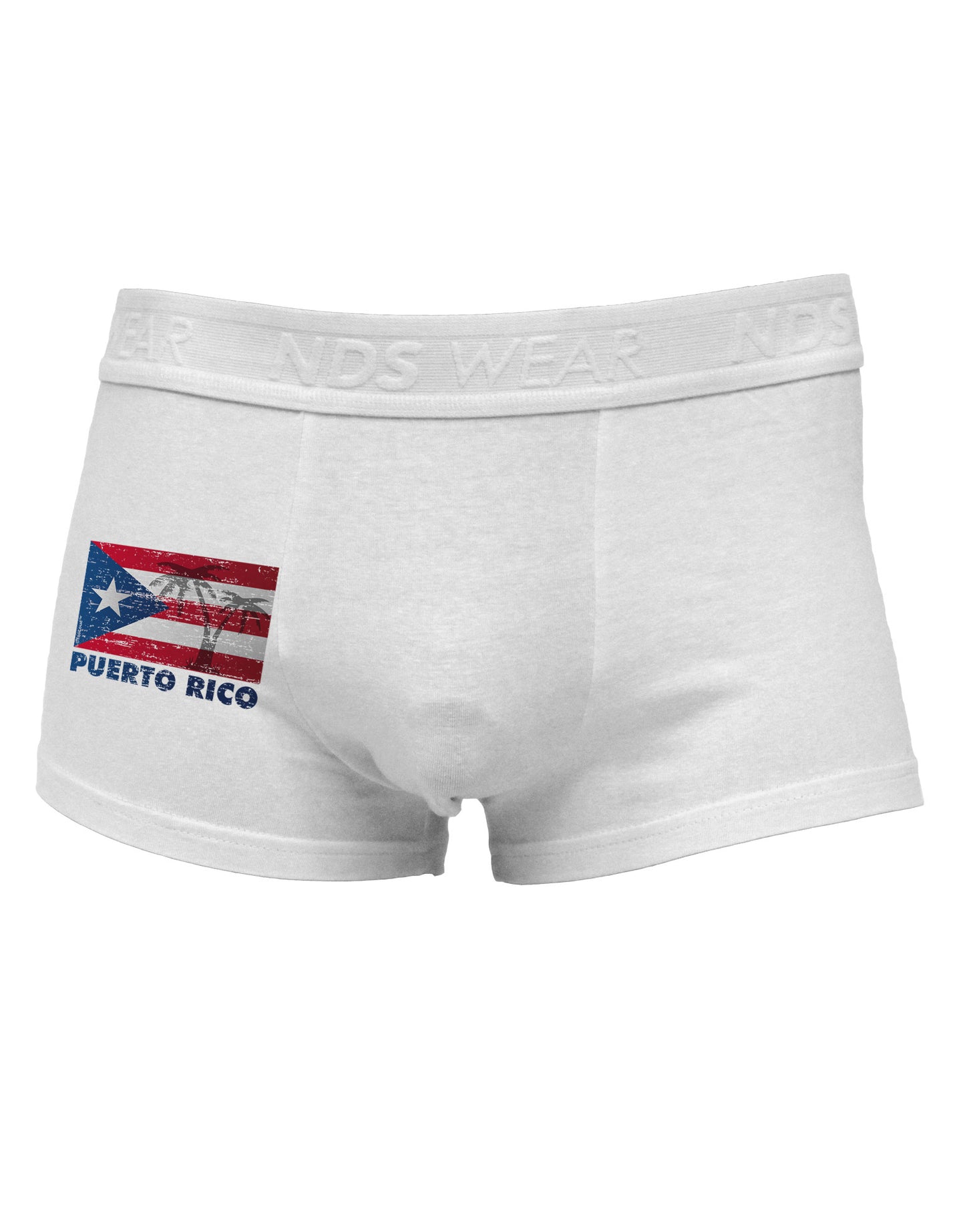 Distressed Puerto Rico Flag Side Printed Mens Trunk Underwear-Mens Trunk Underwear-NDS Wear-White-Small-Davson Sales