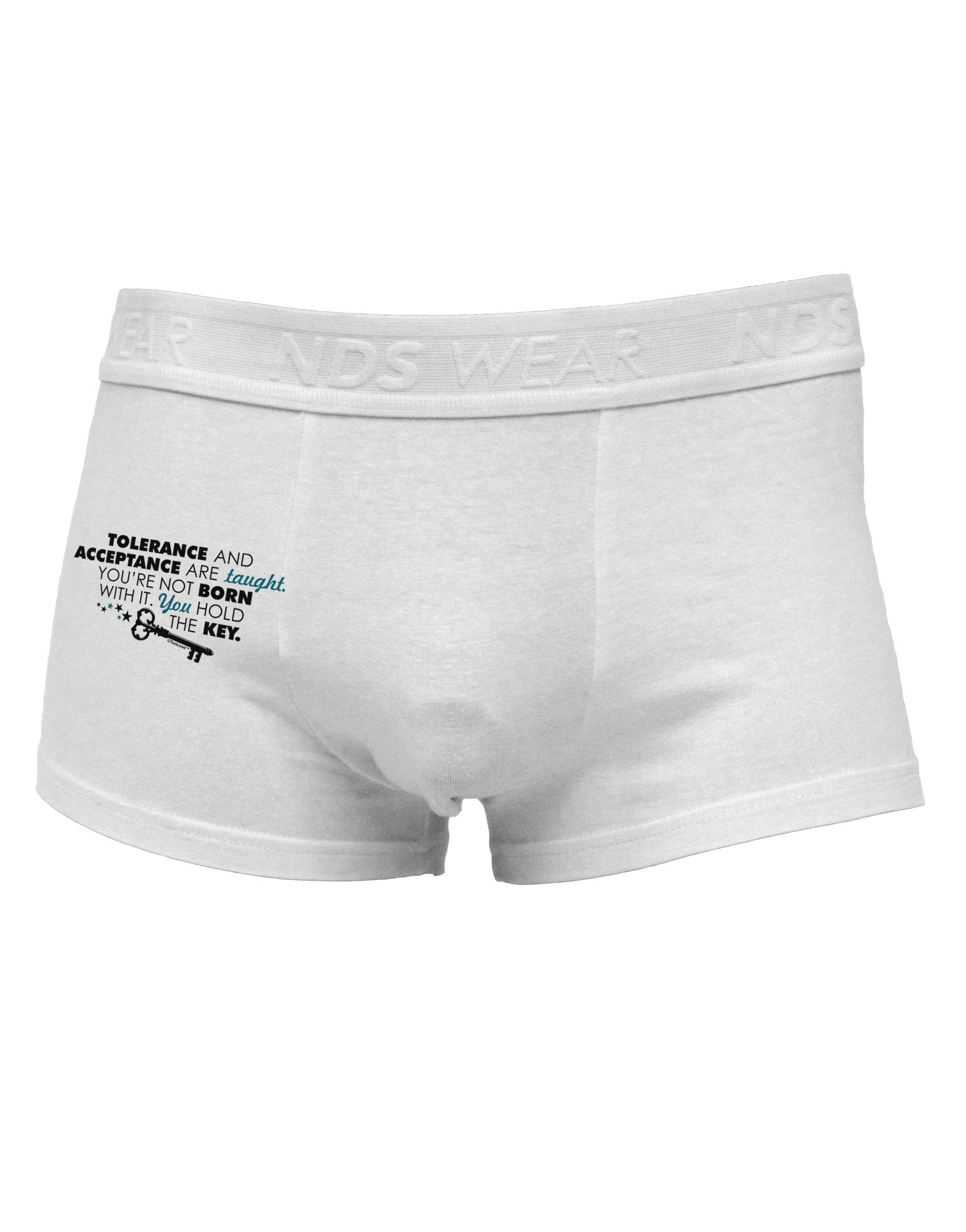 Tolerance And Acceptance Side Printed Mens Trunk Underwear-Mens Trunk Underwear-NDS Wear-White-Small-Davson Sales