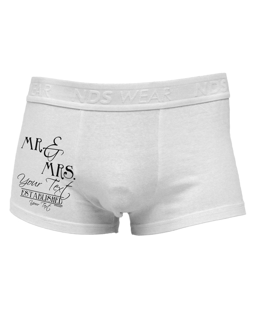 Personalized Mr and Mrs -Name- Established -Date- Design Side Printed Mens Trunk Underwear-Mens Trunk Underwear-NDS Wear-White-Small-Davson Sales