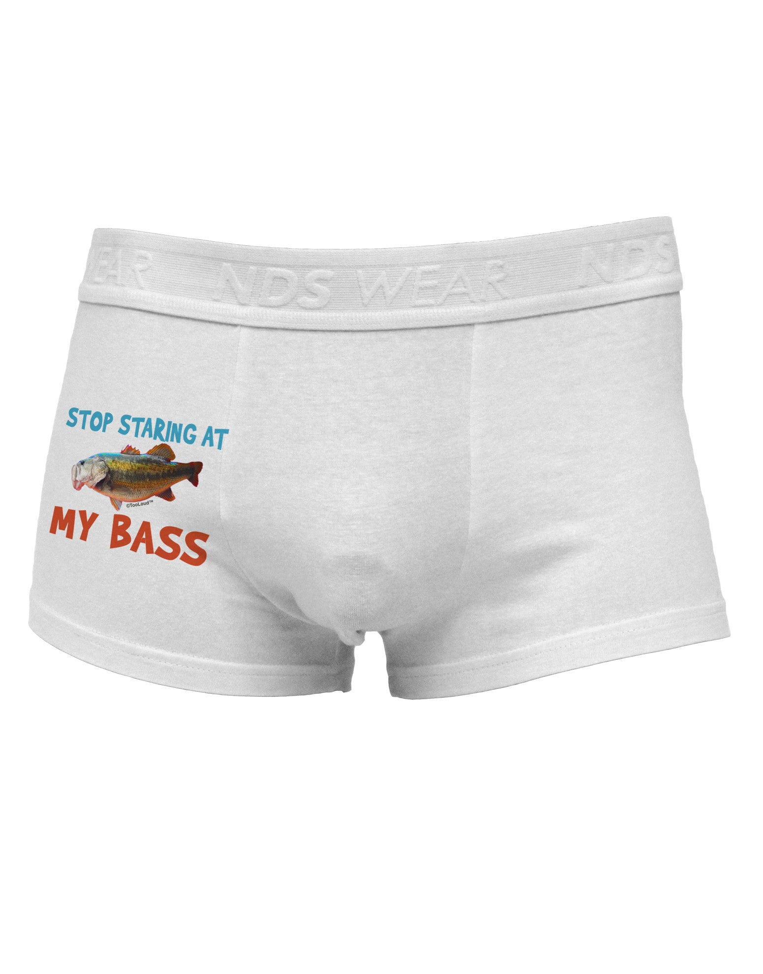 Stop Staring At My Bass Side Printed Mens Trunk Underwear-Mens Trunk Underwear-NDS Wear-White-Small-Davson Sales
