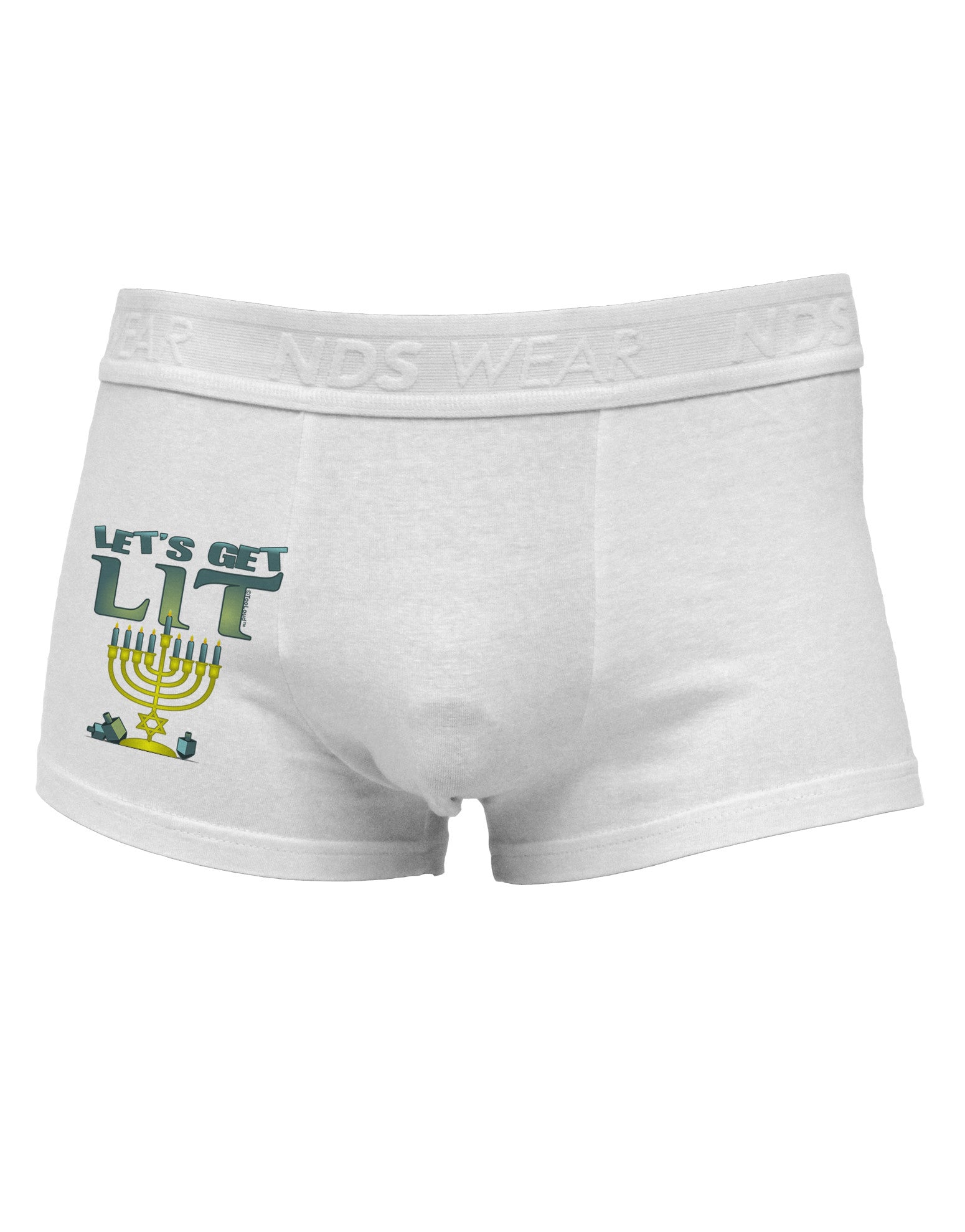 Let's Get Lit Menorah Side Printed Mens Trunk Underwear-Mens Trunk Underwear-NDS Wear-White-Small-Davson Sales