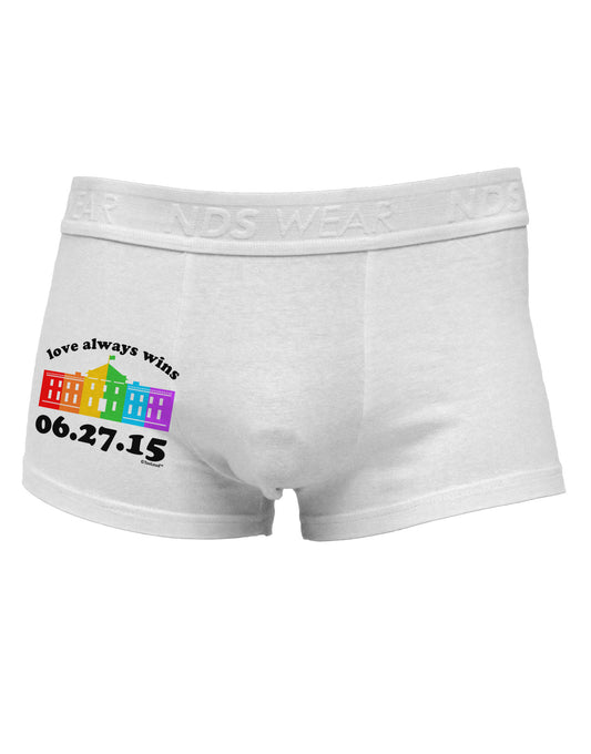 Love Always Wins with Date - Marriage Equality Side Printed Mens Trunk Underwear-Mens Trunk Underwear-NDS Wear-White-Small-Davson Sales