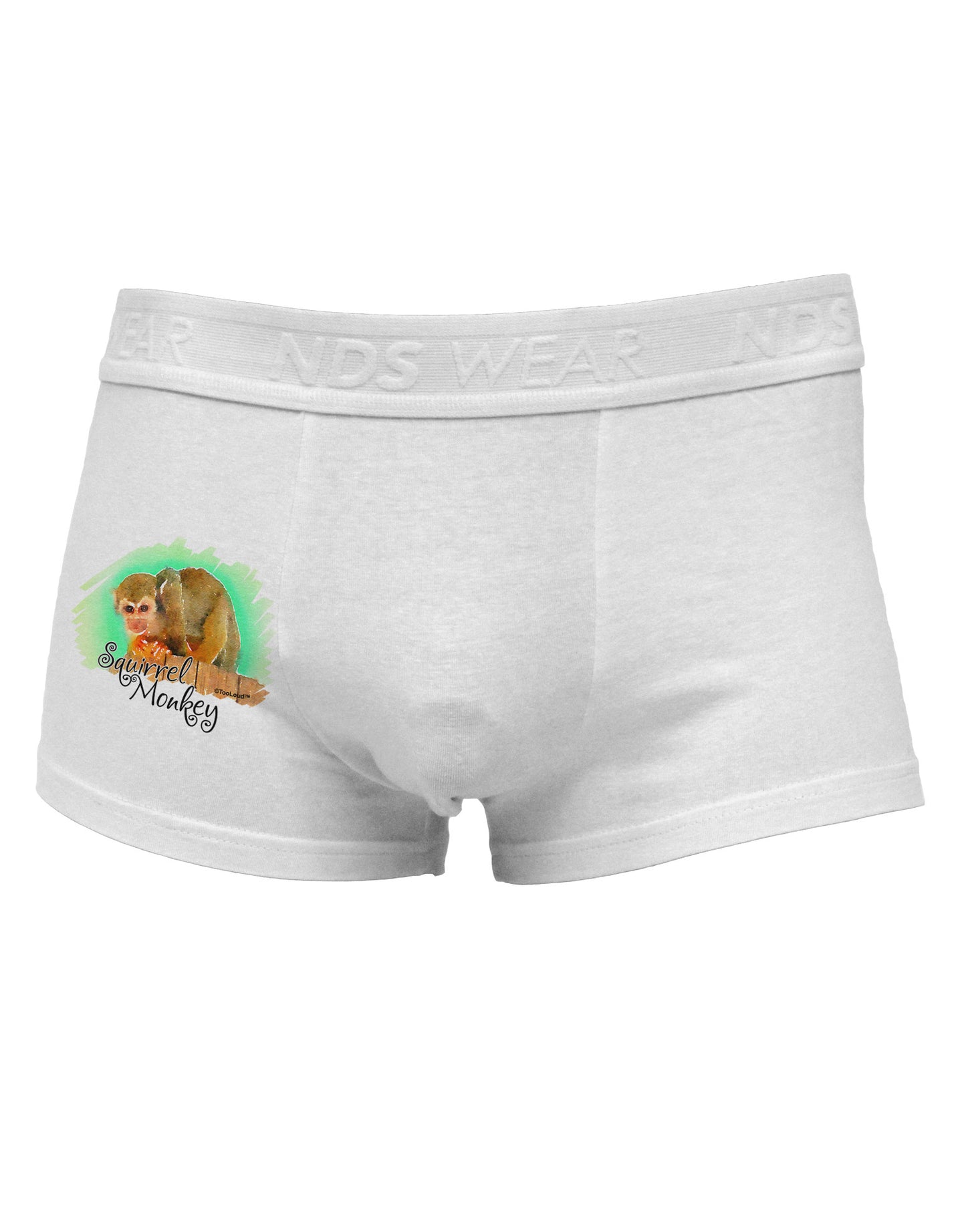 Squirrel Monkey Watercolor Text Side Printed Mens Trunk Underwear-Mens Trunk Underwear-NDS Wear-White-Small-Davson Sales