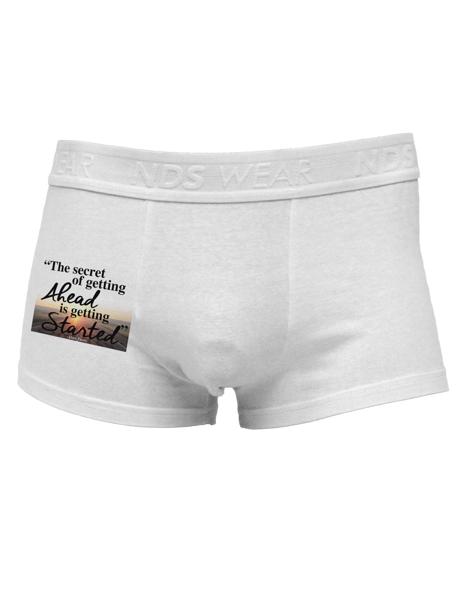 Getting Ahead Mark Twain Side Printed Mens Trunk Underwear-Mens Trunk Underwear-NDS Wear-White-Small-Davson Sales