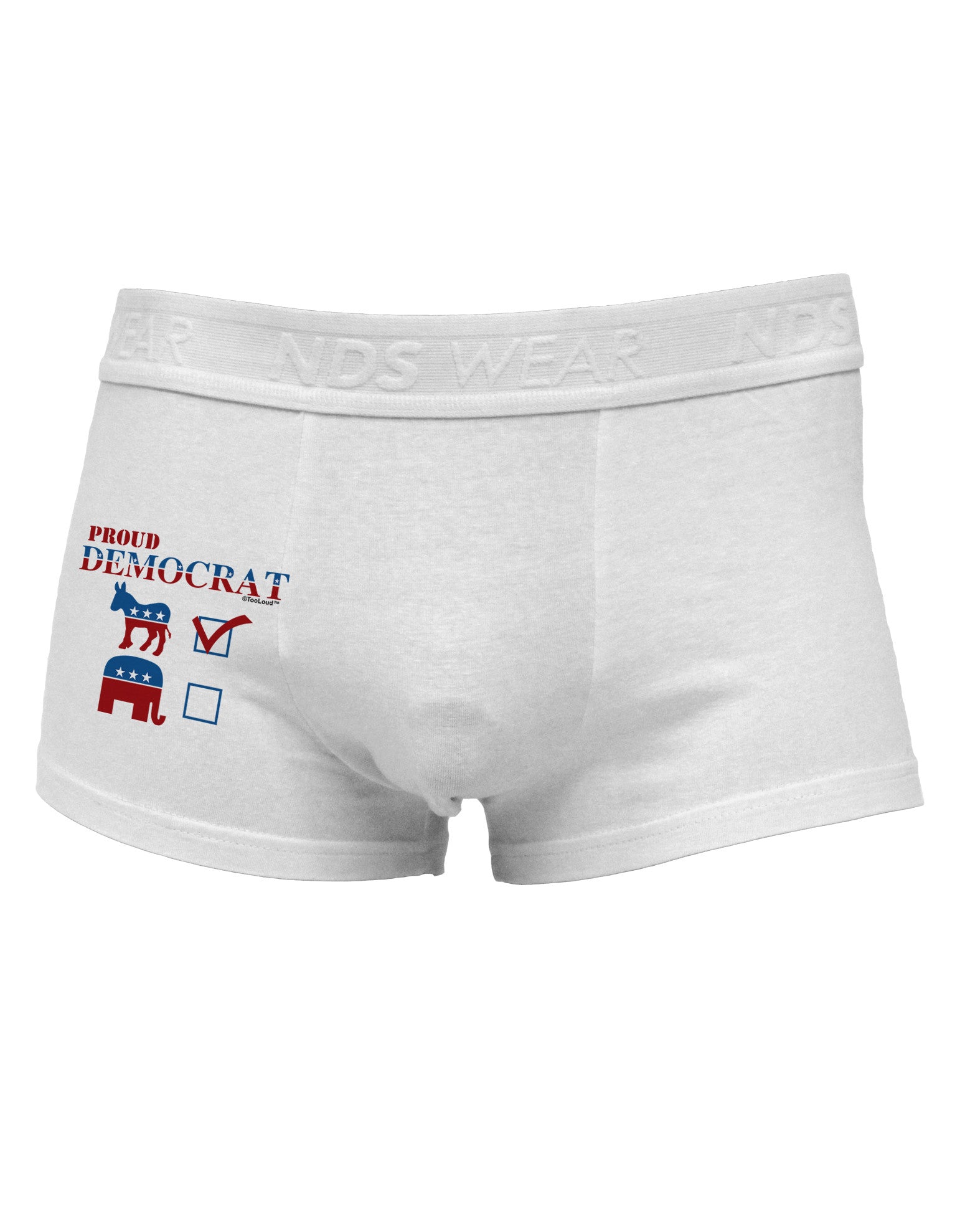 Proud Democrat Checkmark Side Printed Mens Trunk Underwear-Mens Trunk Underwear-NDS Wear-White-Small-Davson Sales
