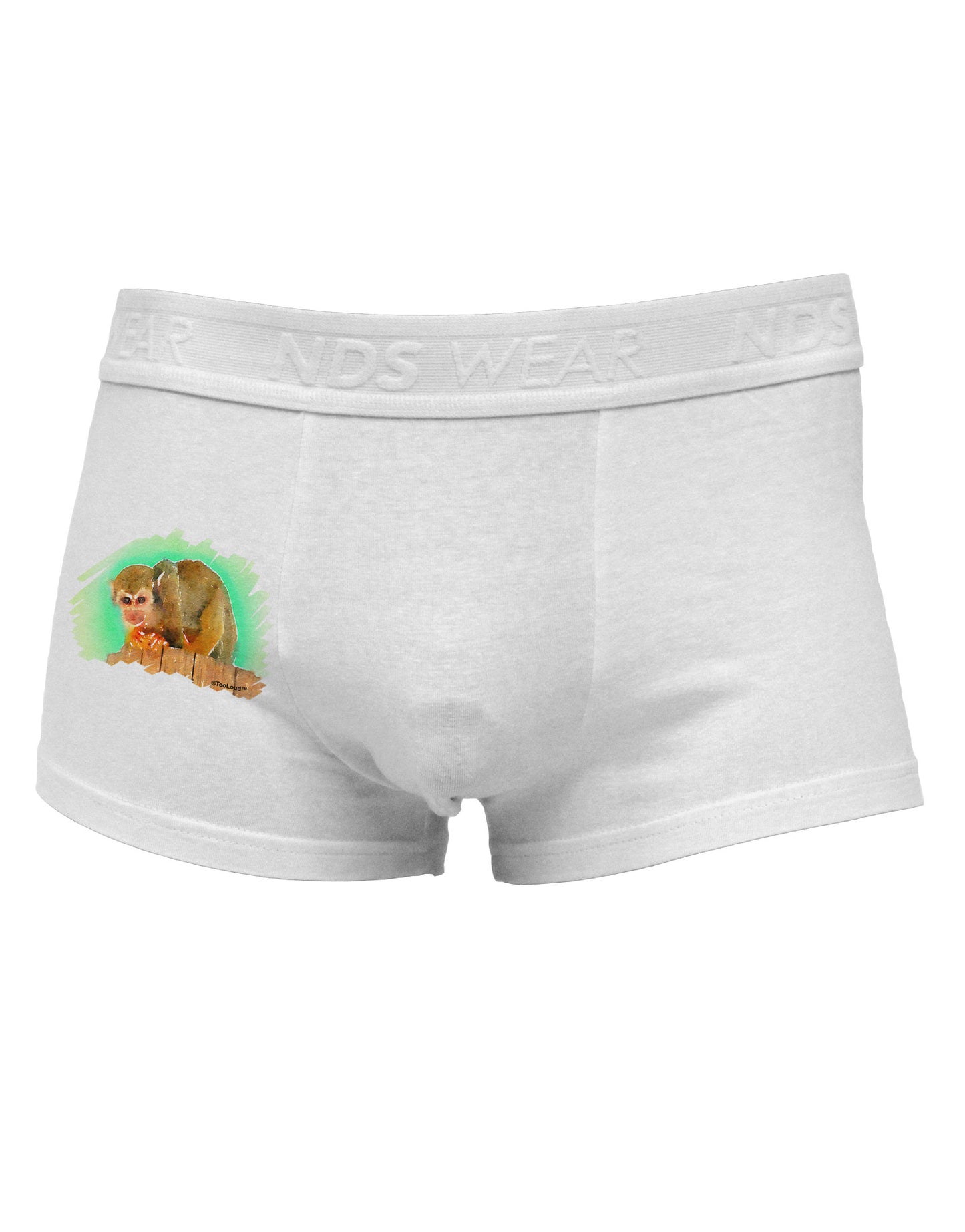 Squirrel Monkey Watercolor Side Printed Mens Trunk Underwear-Mens Trunk Underwear-NDS Wear-White-Small-Davson Sales