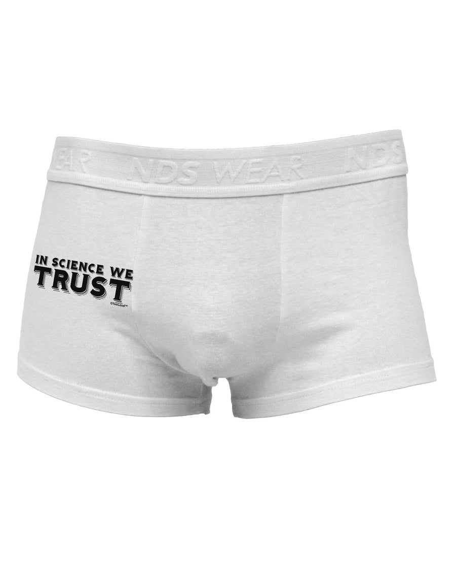 In Science We Trust Text Side Printed Mens Trunk Underwear-Mens Trunk Underwear-NDS Wear-White-Small-Davson Sales