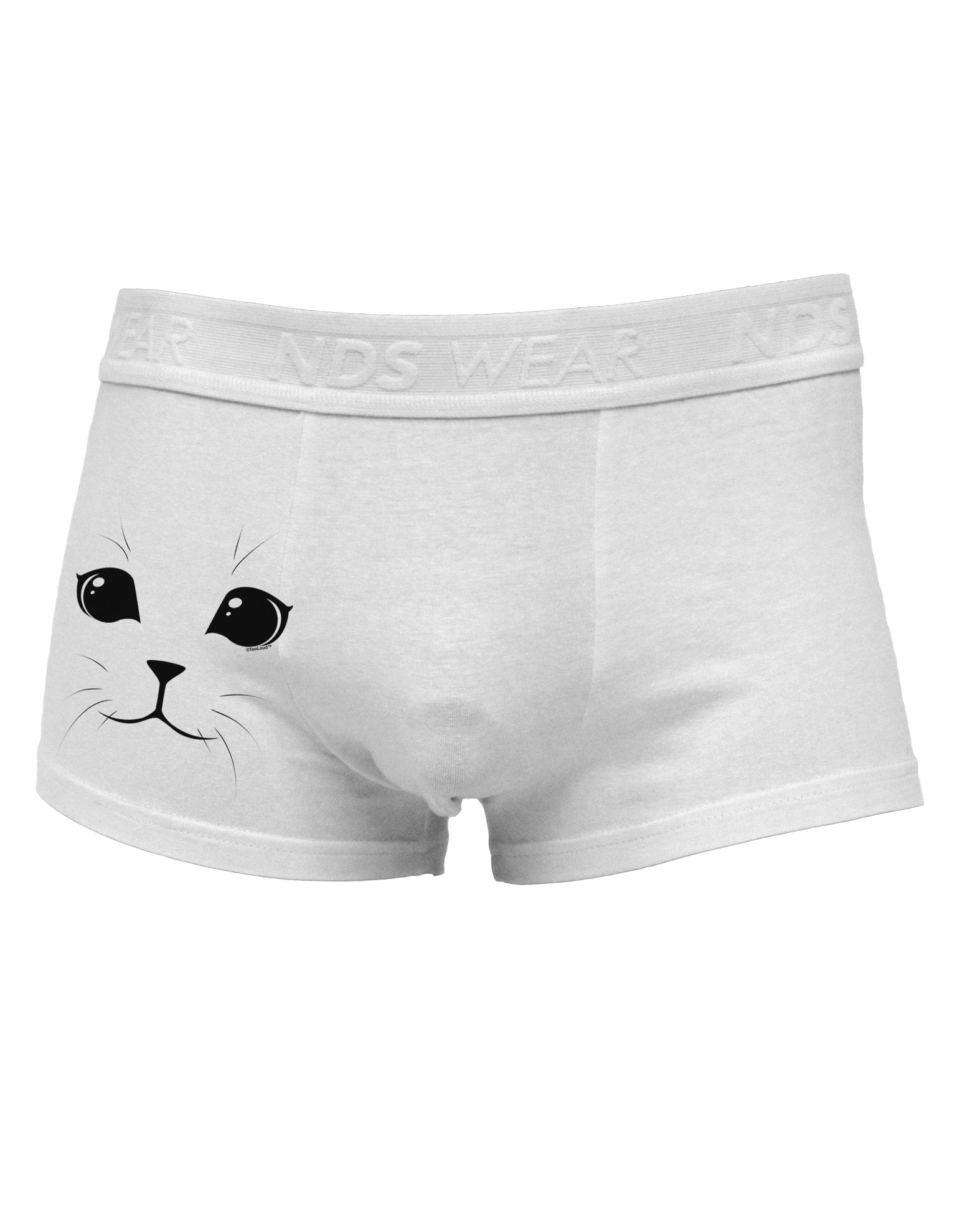Cute Cat Face Side Printed Mens Trunk Underwear by NDS Wear-Mens Trunk Underwear-NDS Wear-White-Small-Davson Sales