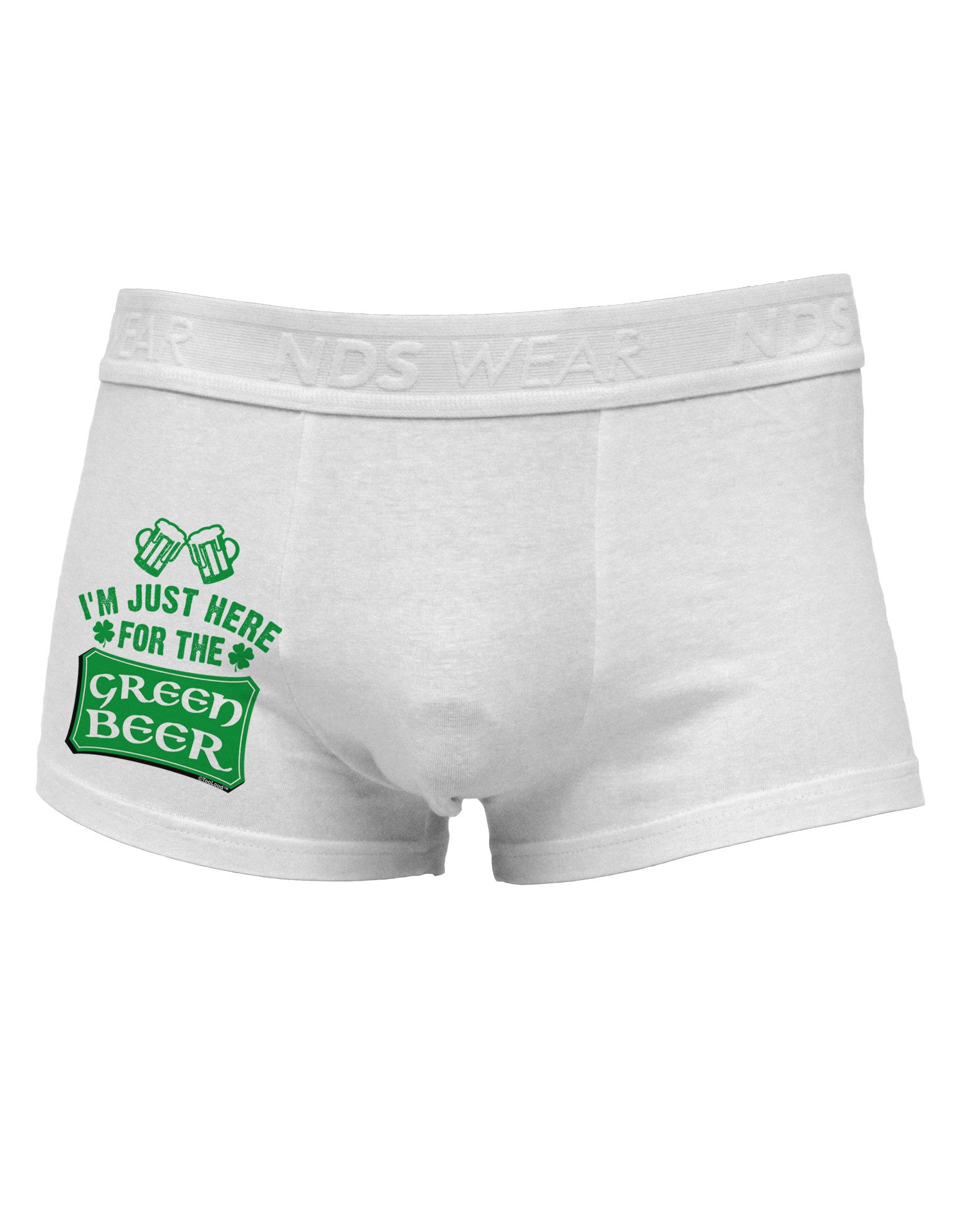 Just Here For The Green Beer Side Printed Mens Trunk Underwear-Mens Trunk Underwear-NDS Wear-White-Small-Davson Sales