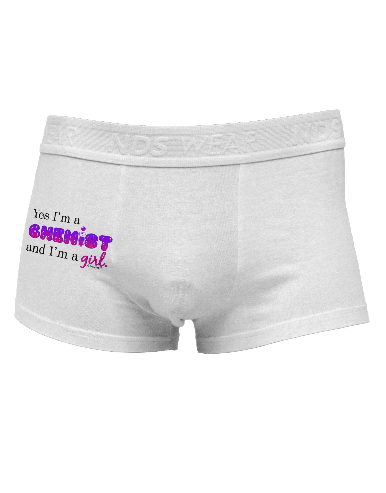 TooLoud Yes I am a Chemist Girl Side Printed Mens Trunk Underwear-Mens Trunk Underwear-NDS Wear-White-Small-Davson Sales