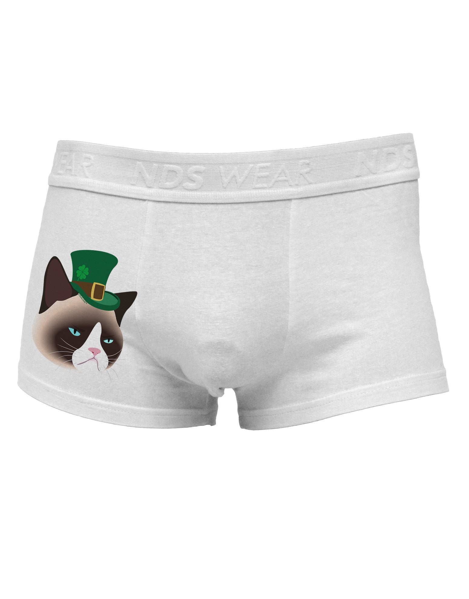 Leprechaun Disgruntled Cat Side Printed Mens Trunk Underwear-Mens Trunk Underwear-NDS Wear-White-Small-Davson Sales