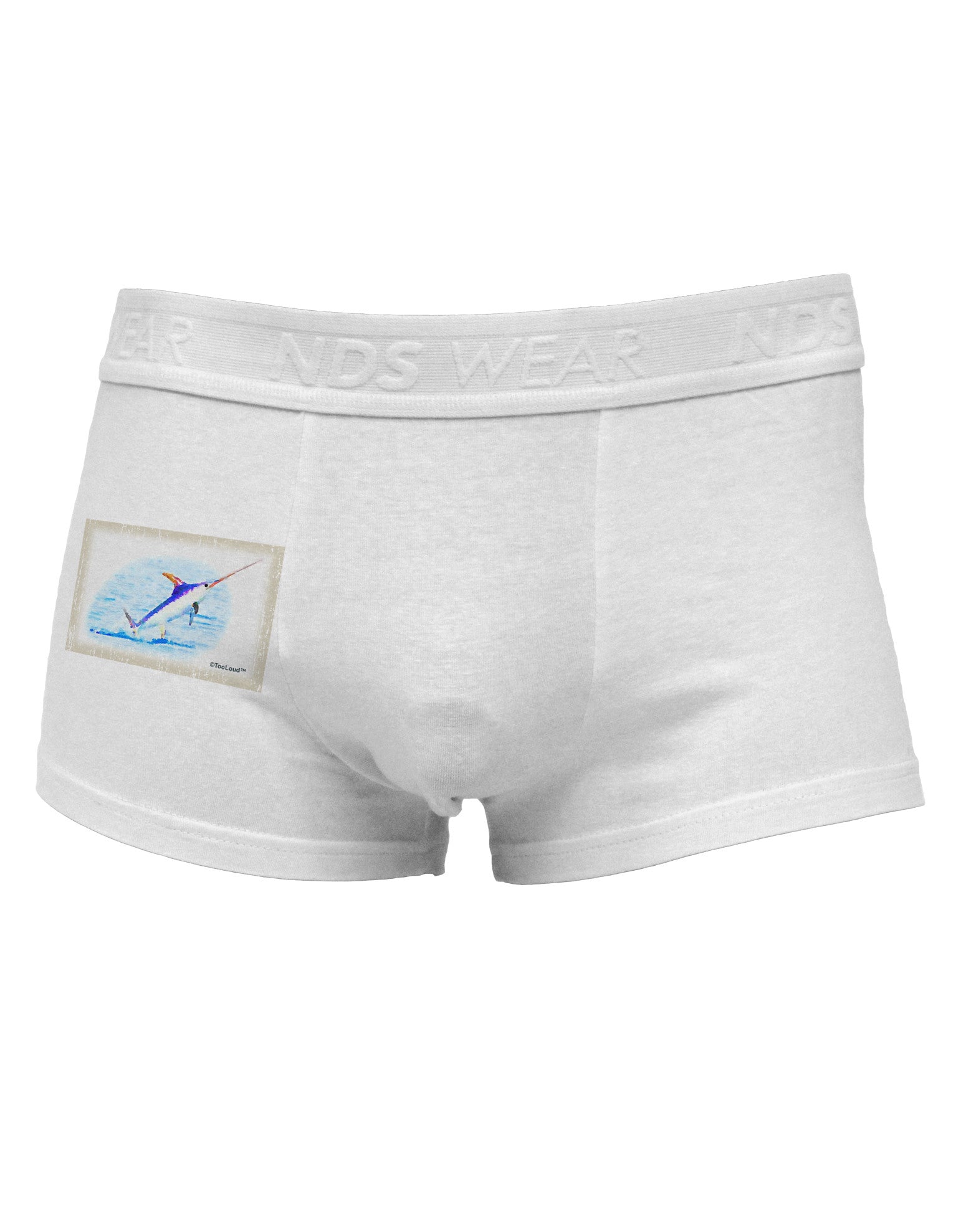 Swordfish Watercolor Side Printed Mens Trunk Underwear-Mens Trunk Underwear-NDS Wear-White-Small-Davson Sales