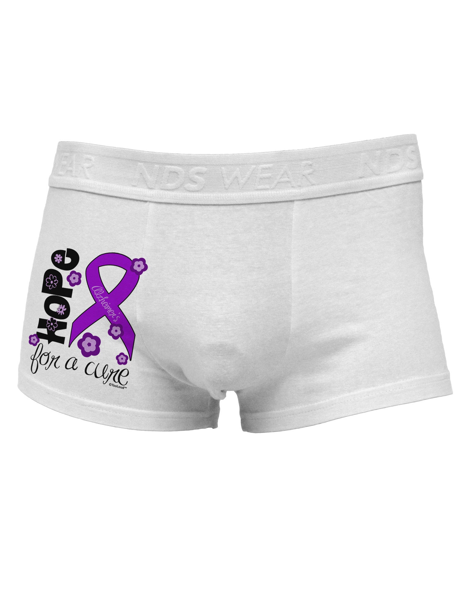 Hope for a Cure - Purple Ribbon Alzheimers Disease - Flowers Side Printed Mens Trunk Underwear-Mens Trunk Underwear-NDS Wear-White-Small-Davson Sales