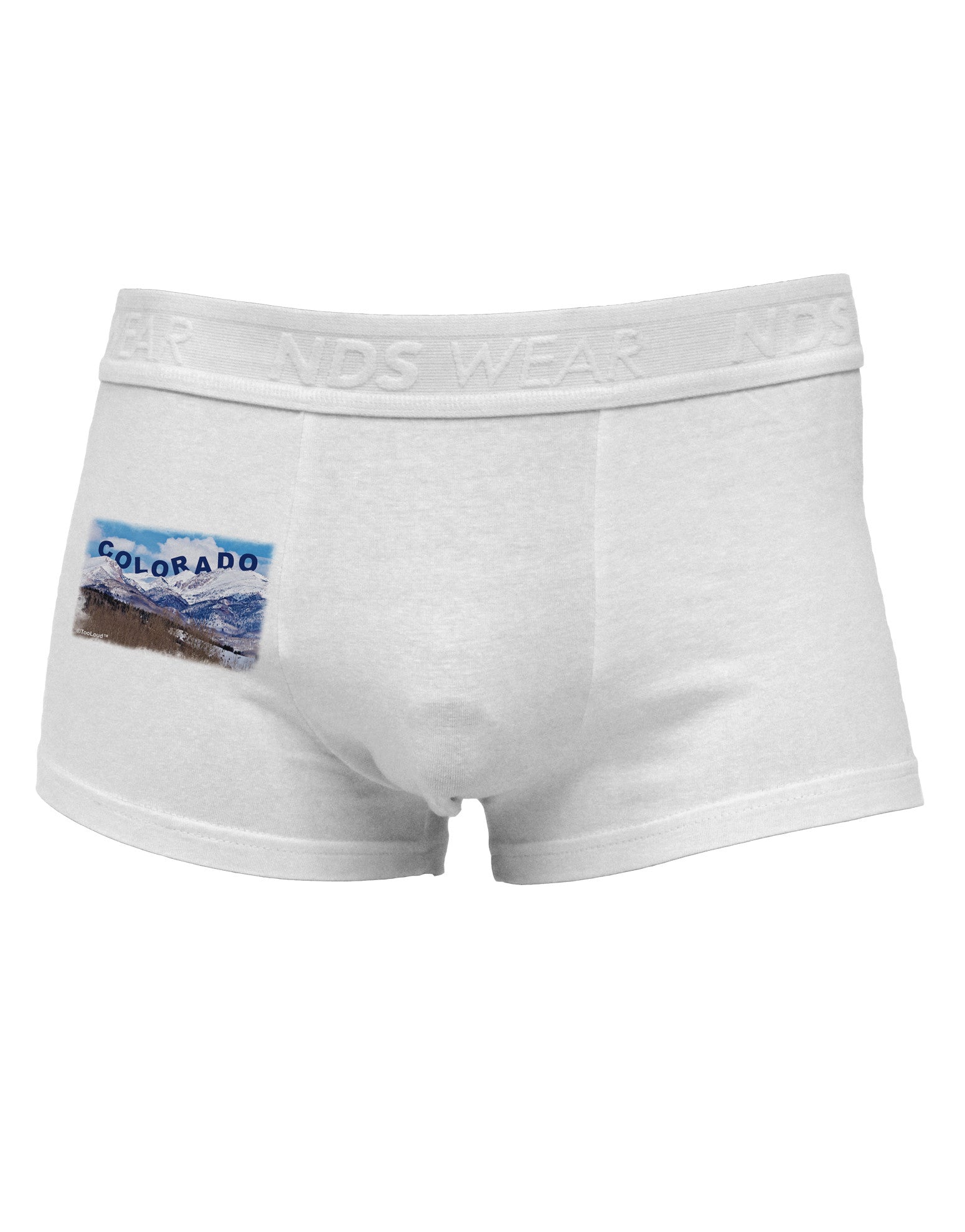 Pikes Peak Text Side Printed Mens Trunk Underwear-Mens Trunk Underwear-NDS Wear-White-Small-Davson Sales