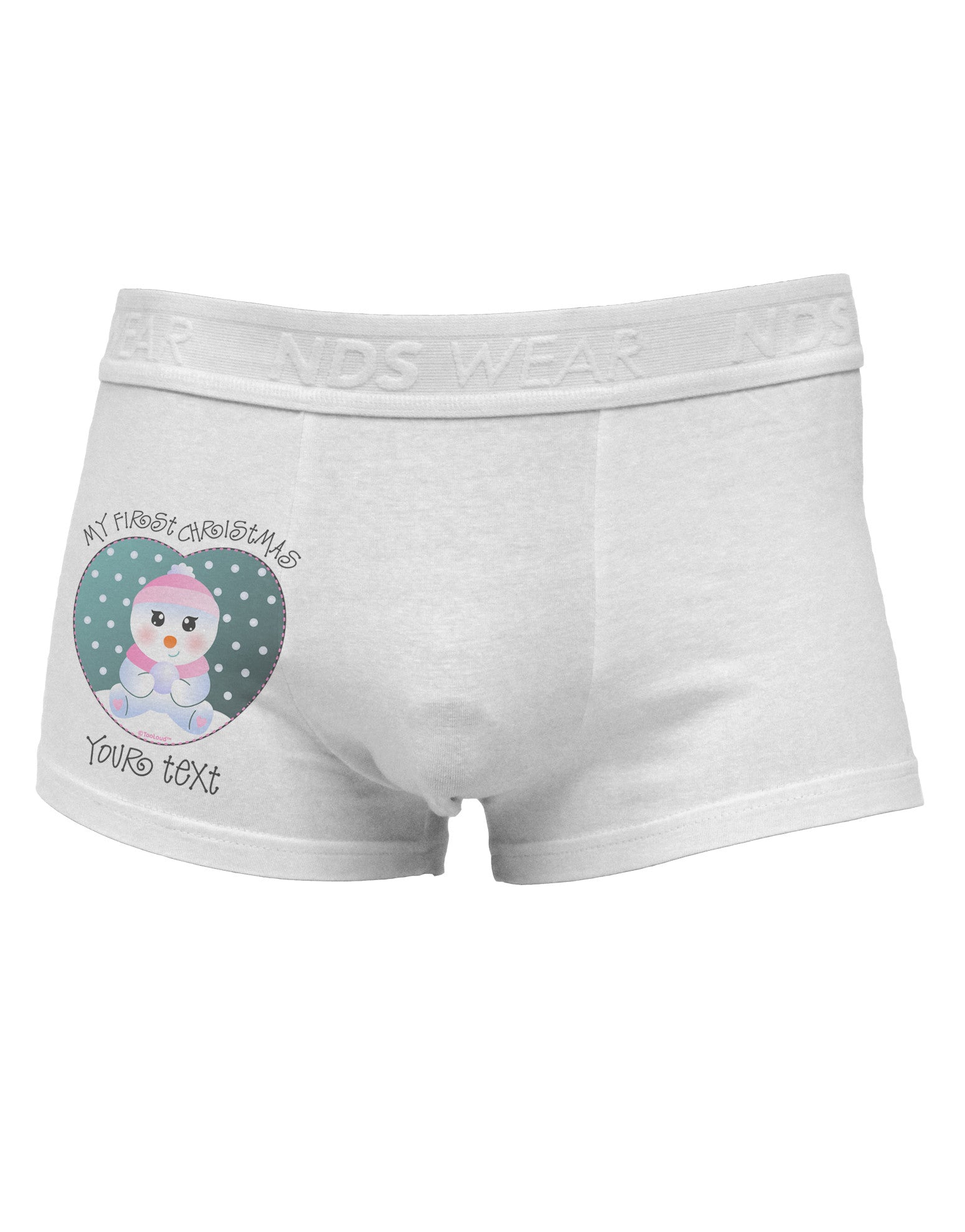 Personalized My First Christmas Snowbaby Girl Side Printed Mens Trunk Underwear-Mens Trunk Underwear-NDS Wear-White-Small-Davson Sales