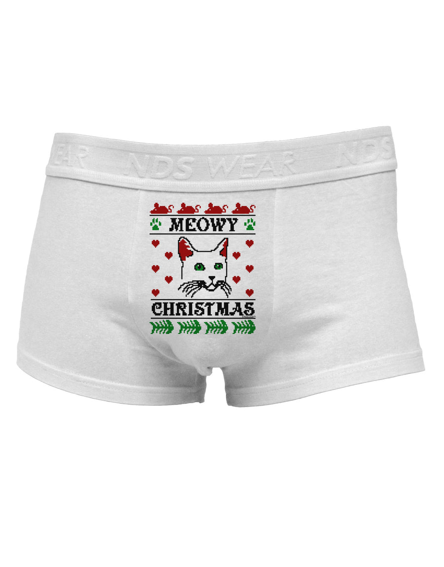 Meowy Christmas Cat Knit Look Mens Cotton Trunk Underwear by NDS Wear-Men's Trunk Underwear-NDS Wear-White-Small-Davson Sales