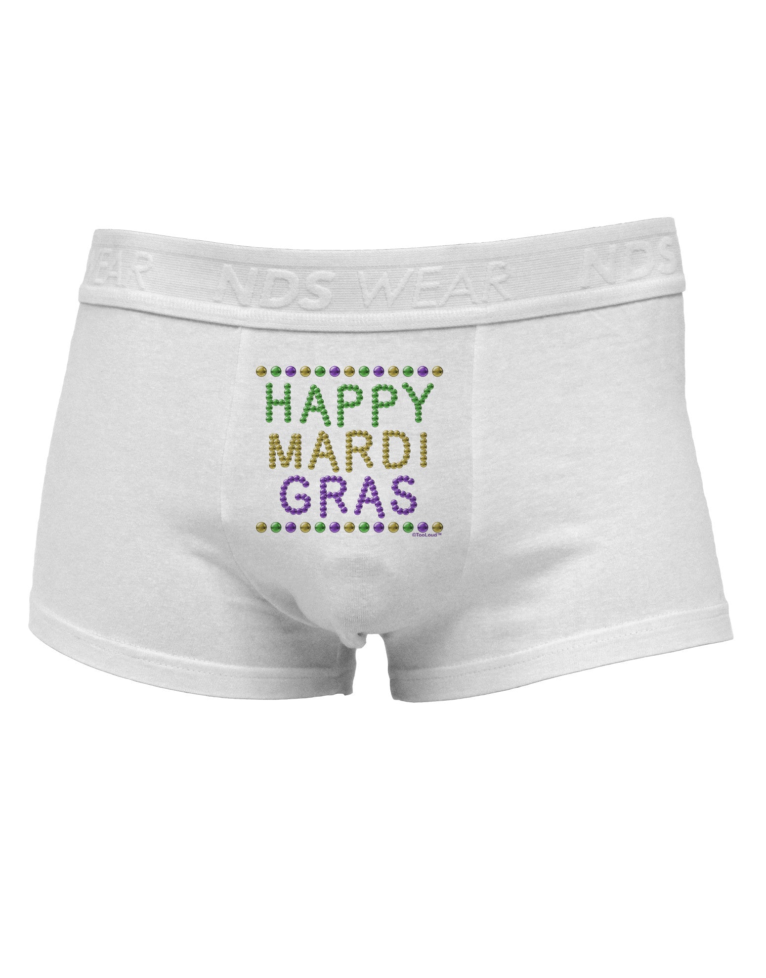 Happy Mardi Gras BeadsMens Cotton Trunk Underwear-Men's Trunk Underwear-NDS Wear-White-Small-Davson Sales