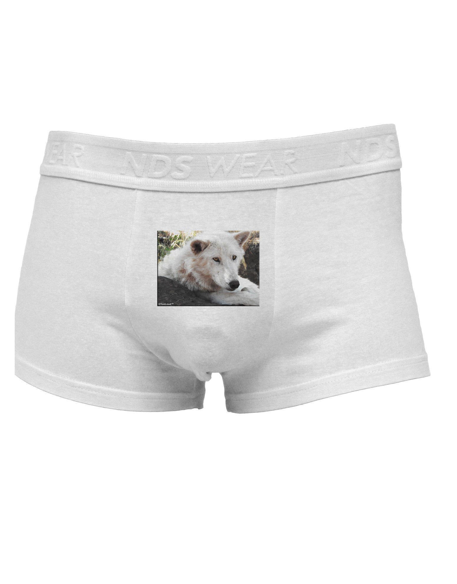 Laying White Wolf Mens Cotton Trunk Underwear-Men's Trunk Underwear-NDS Wear-White-Small-Davson Sales