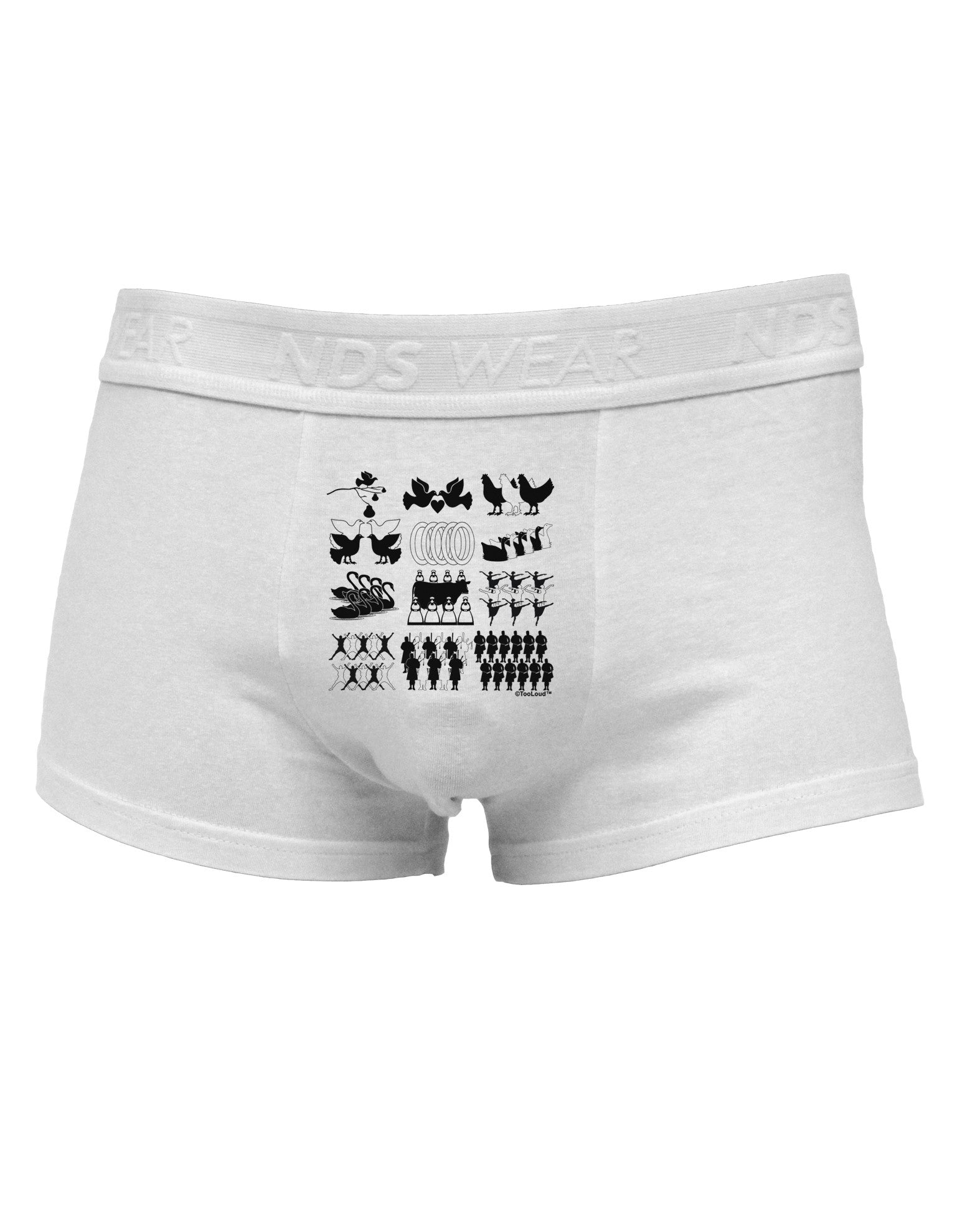 Twelve Days of Christmas Mens Cotton Trunk Underwear-Men's Trunk Underwear-NDS Wear-White-Small-Davson Sales