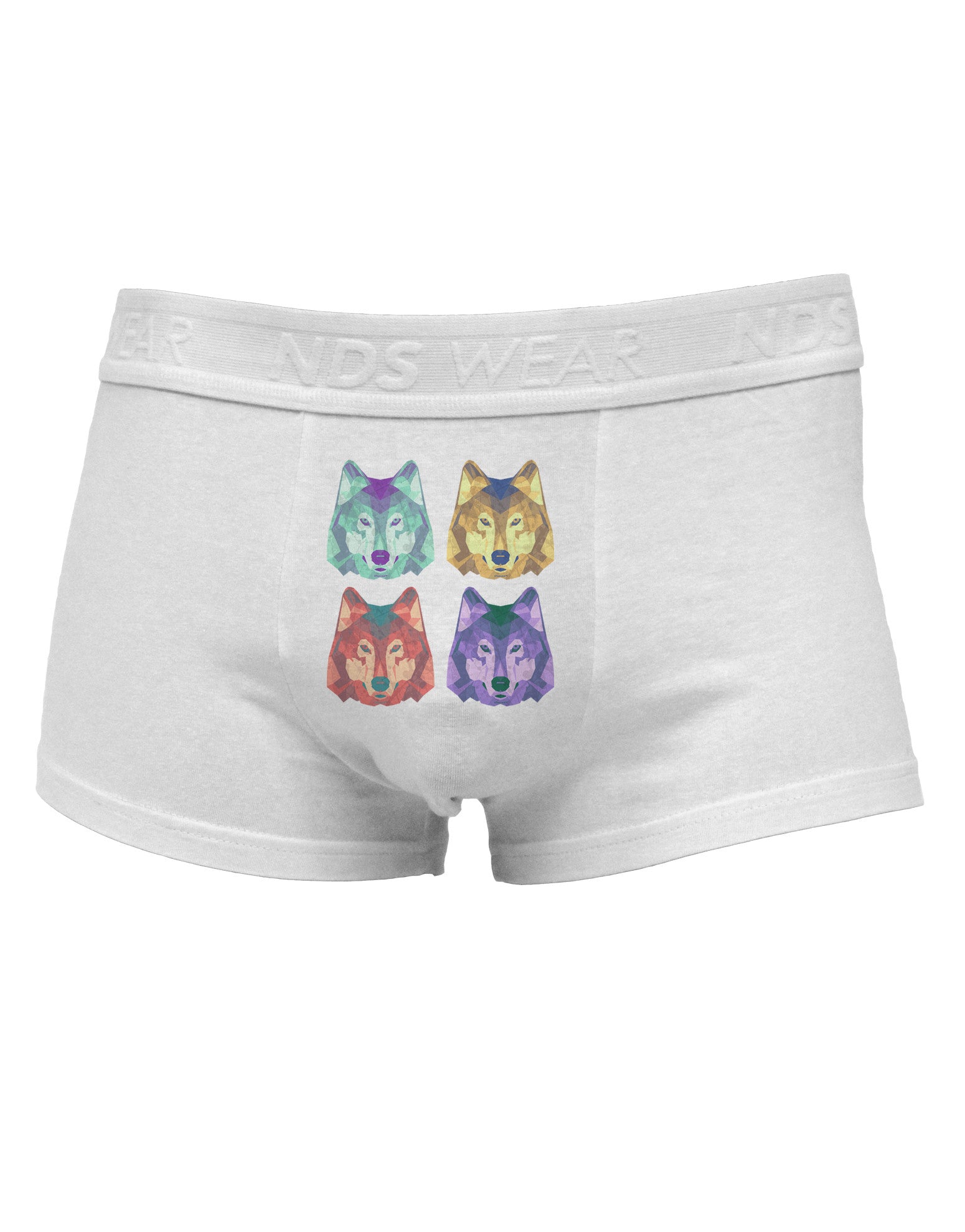 Geometric Wolf Head Pop Art Mens Cotton Trunk Underwear-Men's Trunk Underwear-NDS Wear-White-Small-Davson Sales