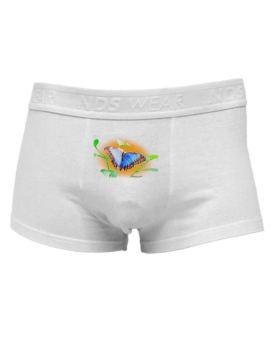 Blue Watercolor Butterfly Mens Cotton Trunk Underwear-Men's Trunk Underwear-NDS Wear-White-Small-Davson Sales